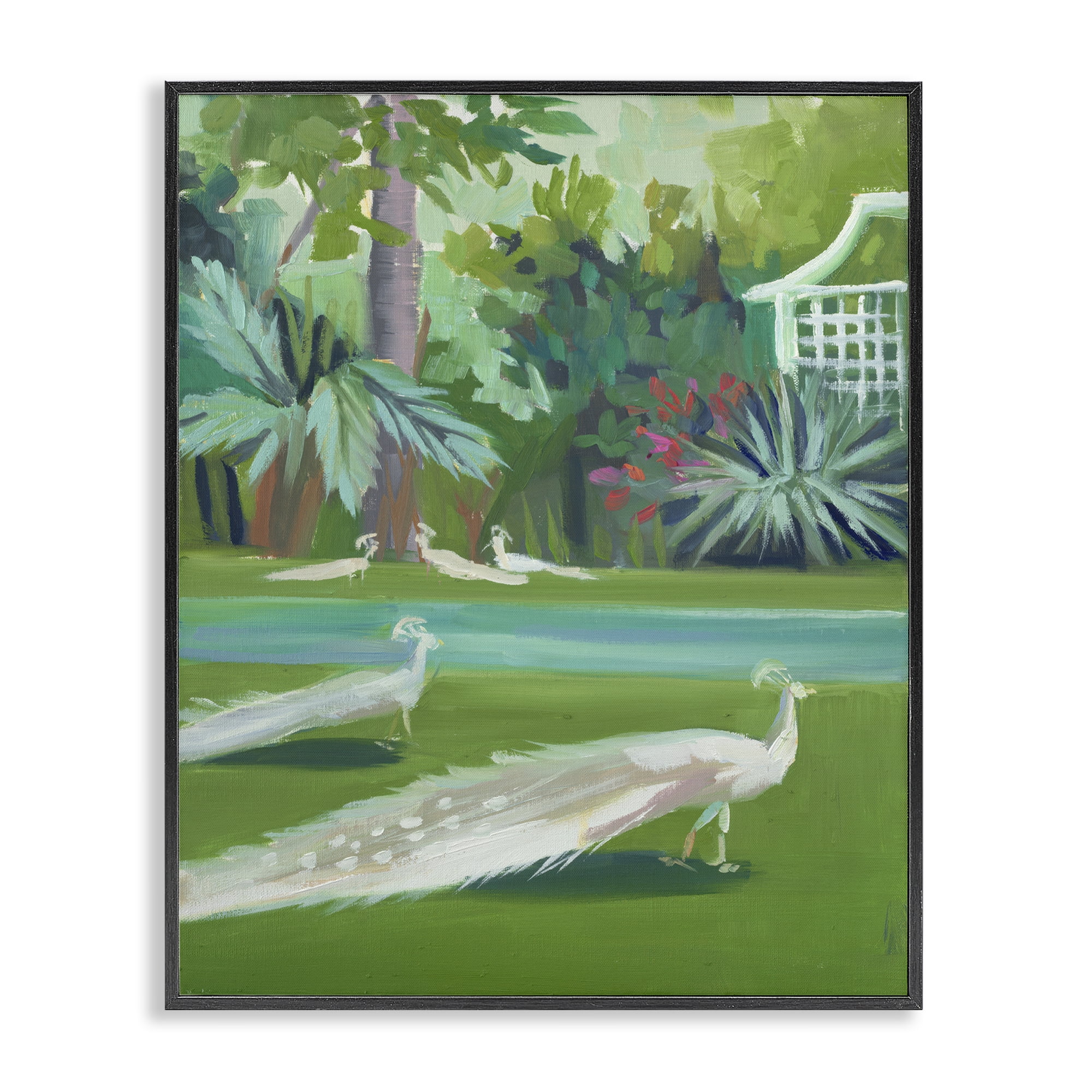 Stupell Industries White Peacocks Scene Landscape & Nature Painting Black Framed Art Print Wall Art, 16 x 20