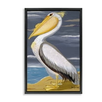 Stupell Industries White Pelican on Shore Animals & Insects Painting Black Floater Framed Canvas Art Print Wall Art, 17 x 25