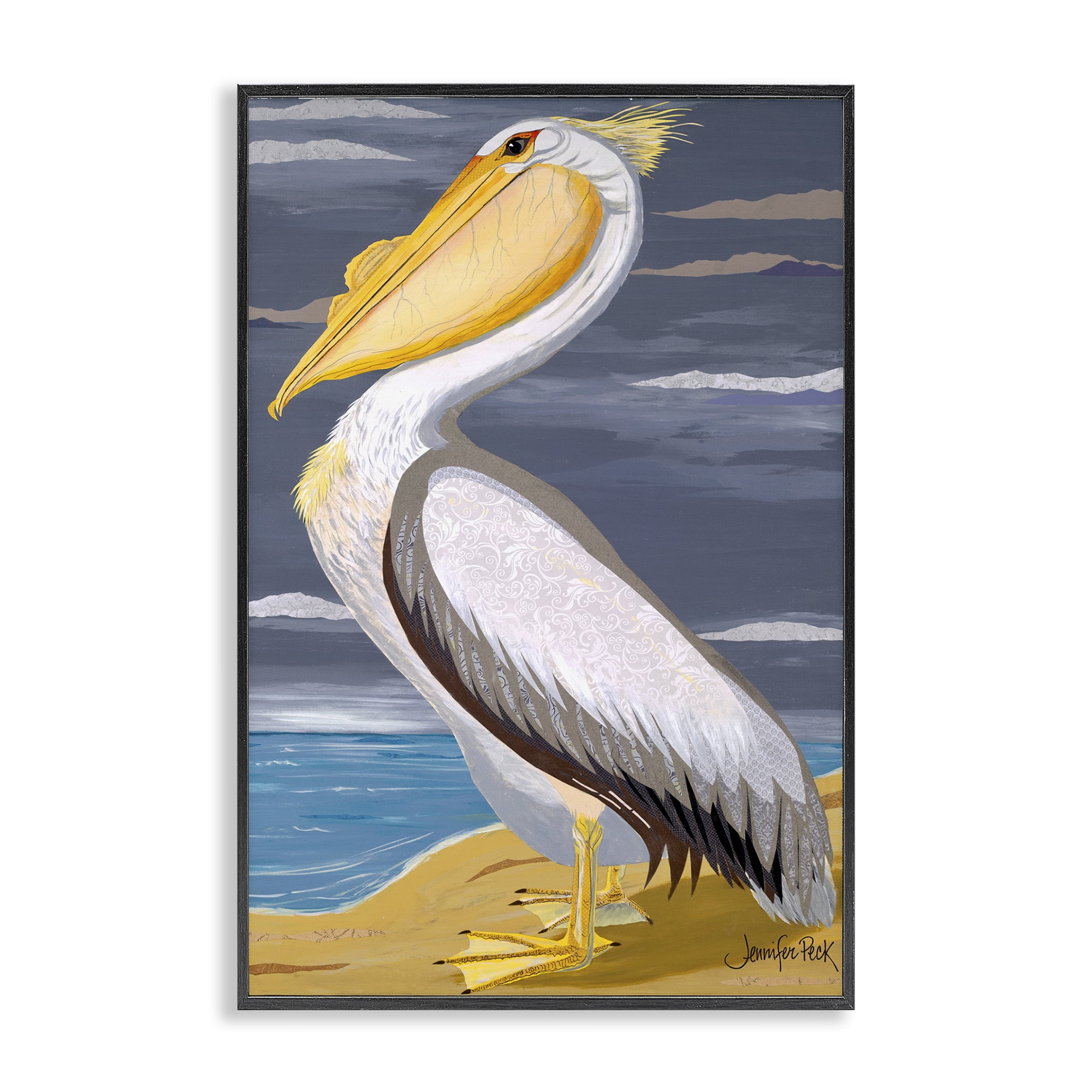 Stupell Industries White Pelican on Shore Animals & Insects Painting Black Framed Art Print Wall Art, 20 x 30