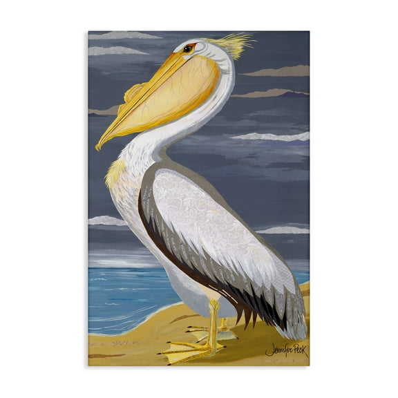 Stupell Industries White Pelican on Shore Animals & Insects Painting Gallery Wrapped Canvas Art Print Wall Art, 16 x 24