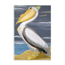 Stupell Industries White Pelican on Shore Animals & Insects Painting Unframed Art Print Wall Art, 10 x 15