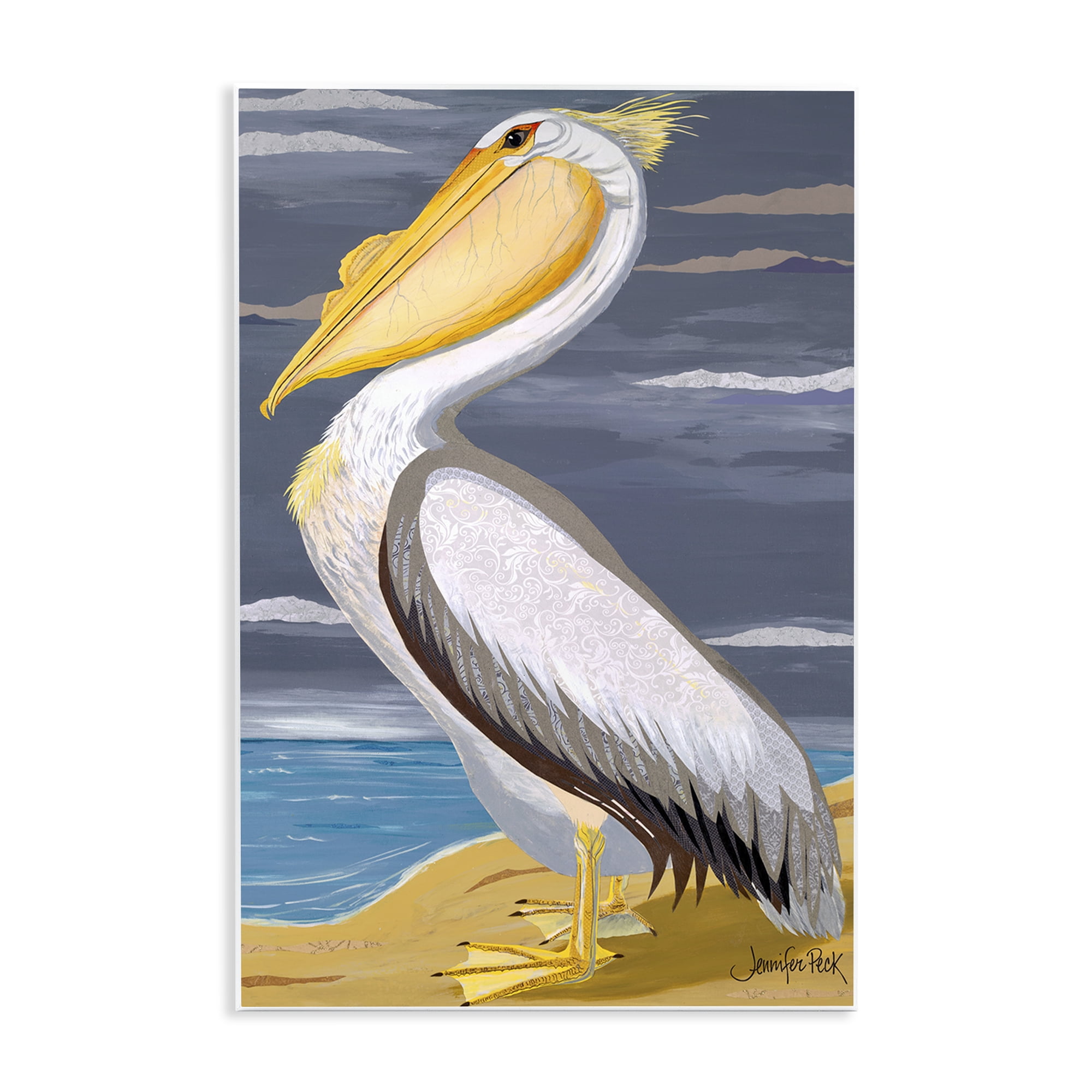Stupell Industries White Pelican on Shore Animals & Insects Painting Unframed Art Print Wall Art, 13 x 19