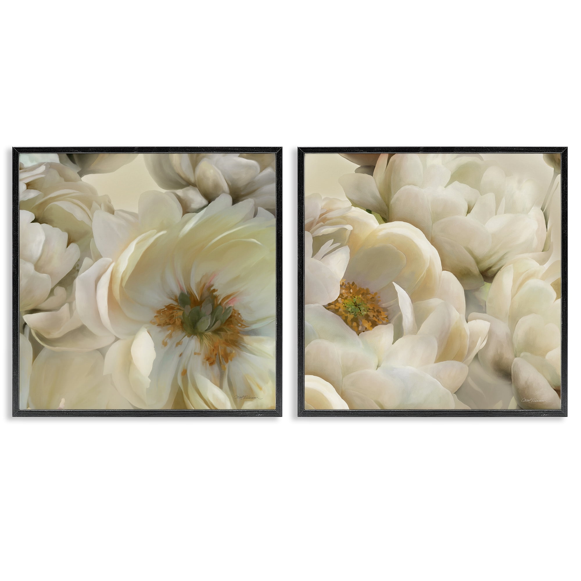 Stupell Industries White Peonies Serenity Floral & Botanical Painting Black Framed Art Print Wall Art, 12 x 12, Set of 2