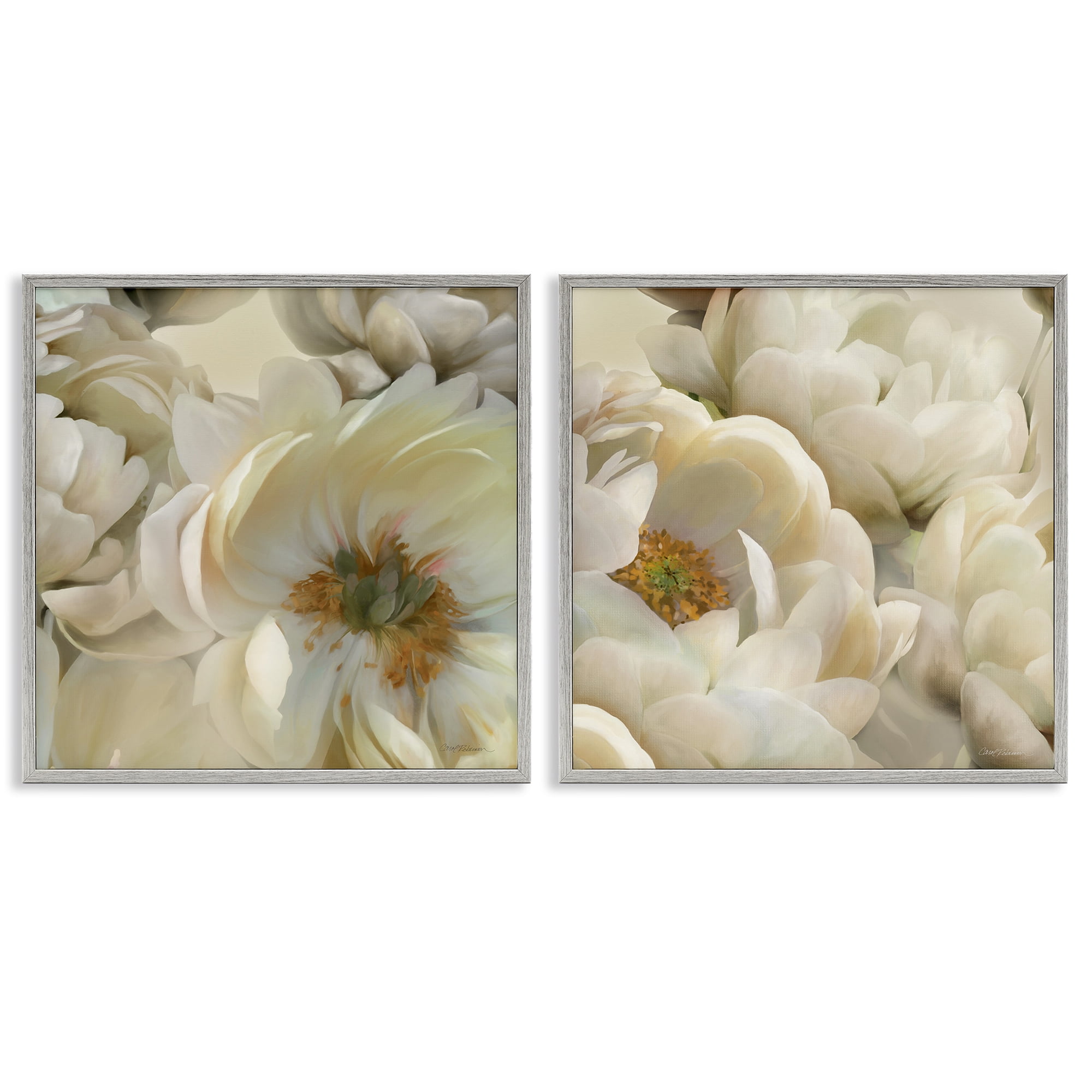 Stupell Industries White Peonies Serenity Floral & Botanical Painting Gray Framed Art Print Wall Art, 17 x 17, Set of 2
