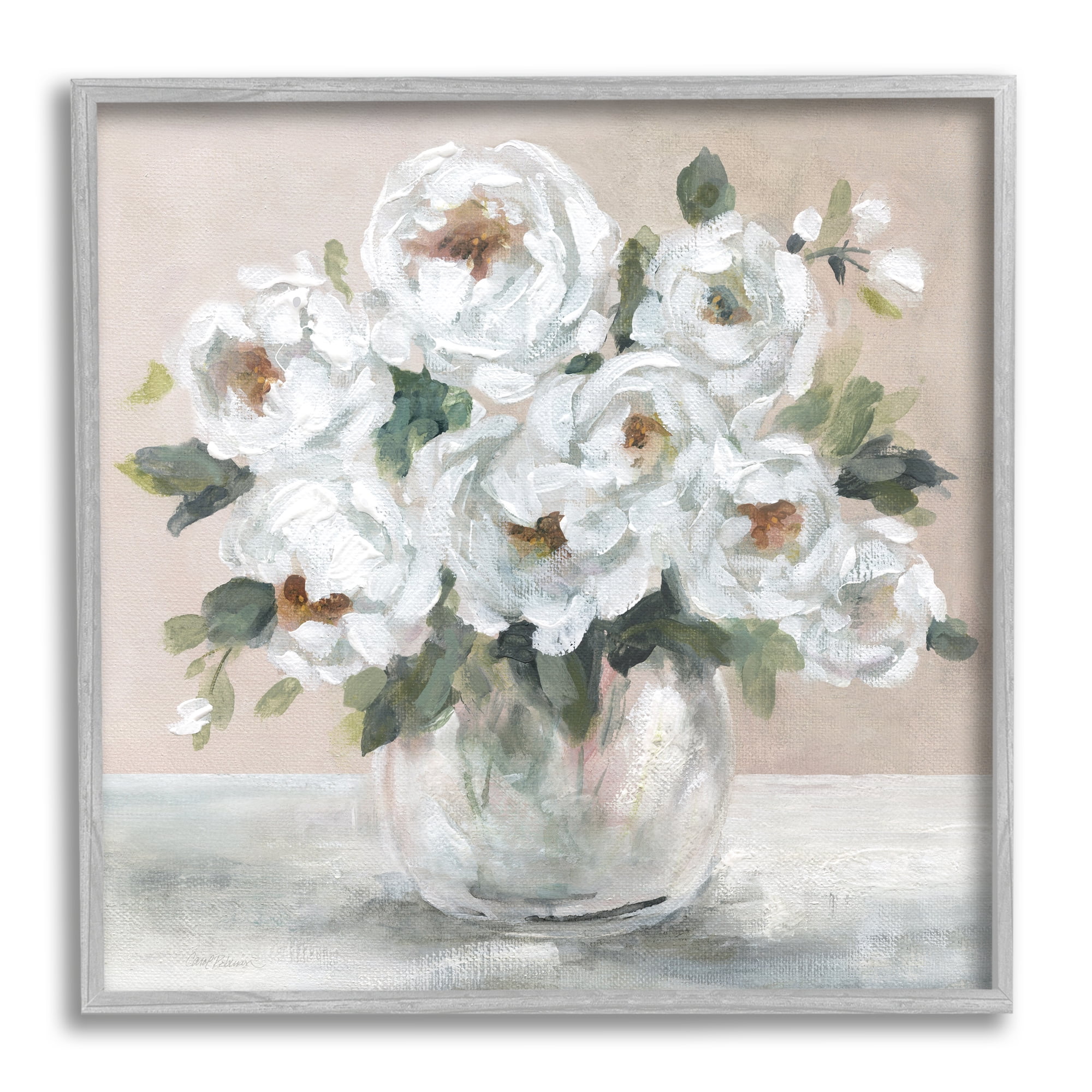 Stupell Industries White Peony Bouquet Painting Botanical & Floral Painting Gray Framed Art Print Wall Art