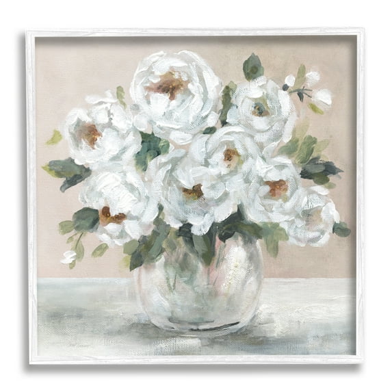 Stupell Industries White Peony Bouquet Painting Botanical & Floral Painting White Framed Art Print Wall Art