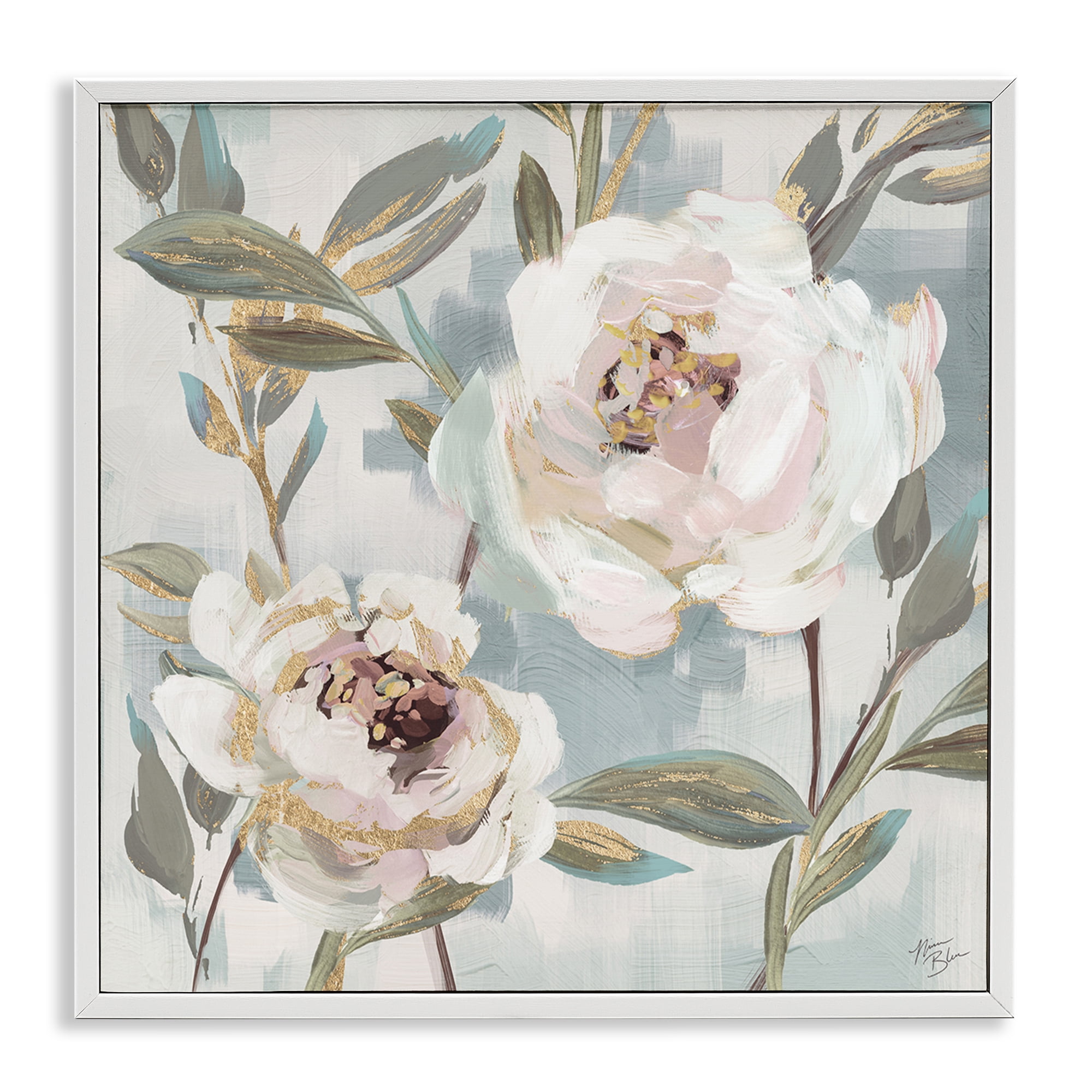Stupell Industries White Peony Duo Plants & Flowers Painting White Framed Art Print Wall Art, 12 x 12