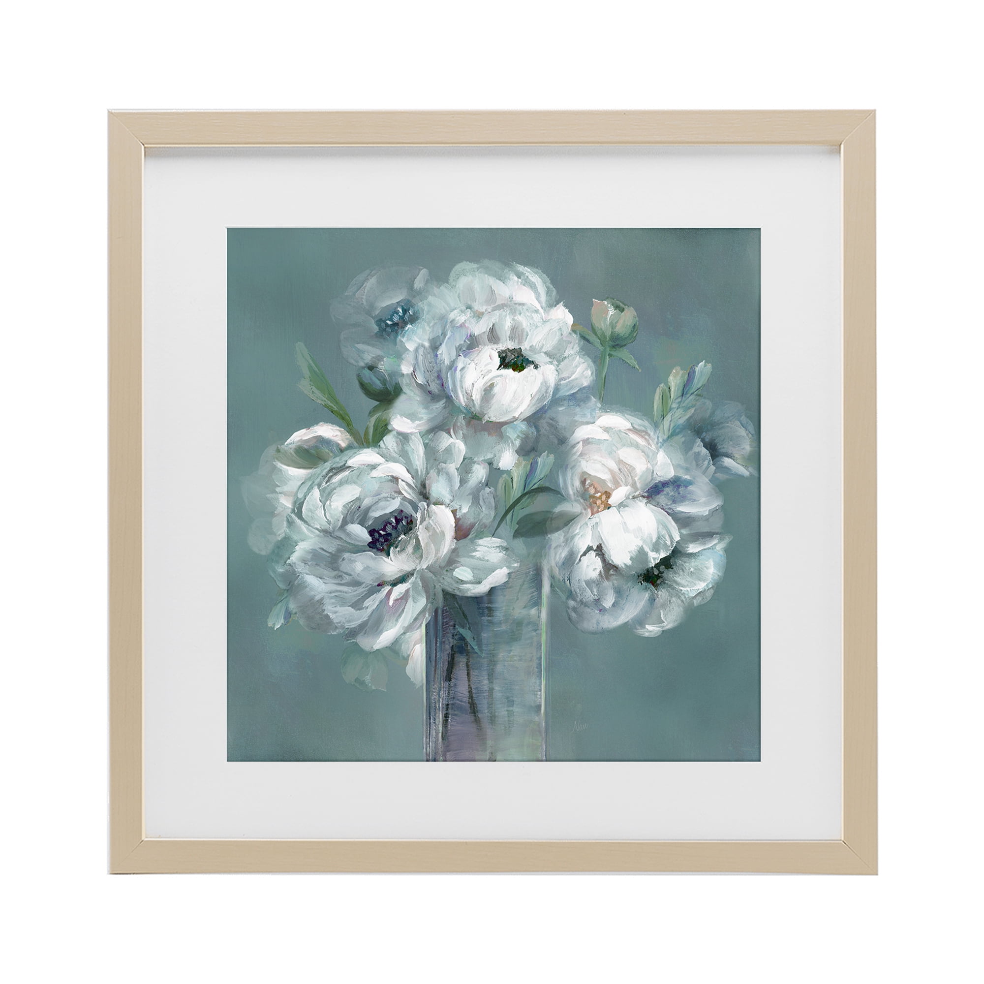 Stupell Industries White Peony Impression in Vase Birch Framed Print Under Glass, design by Nan