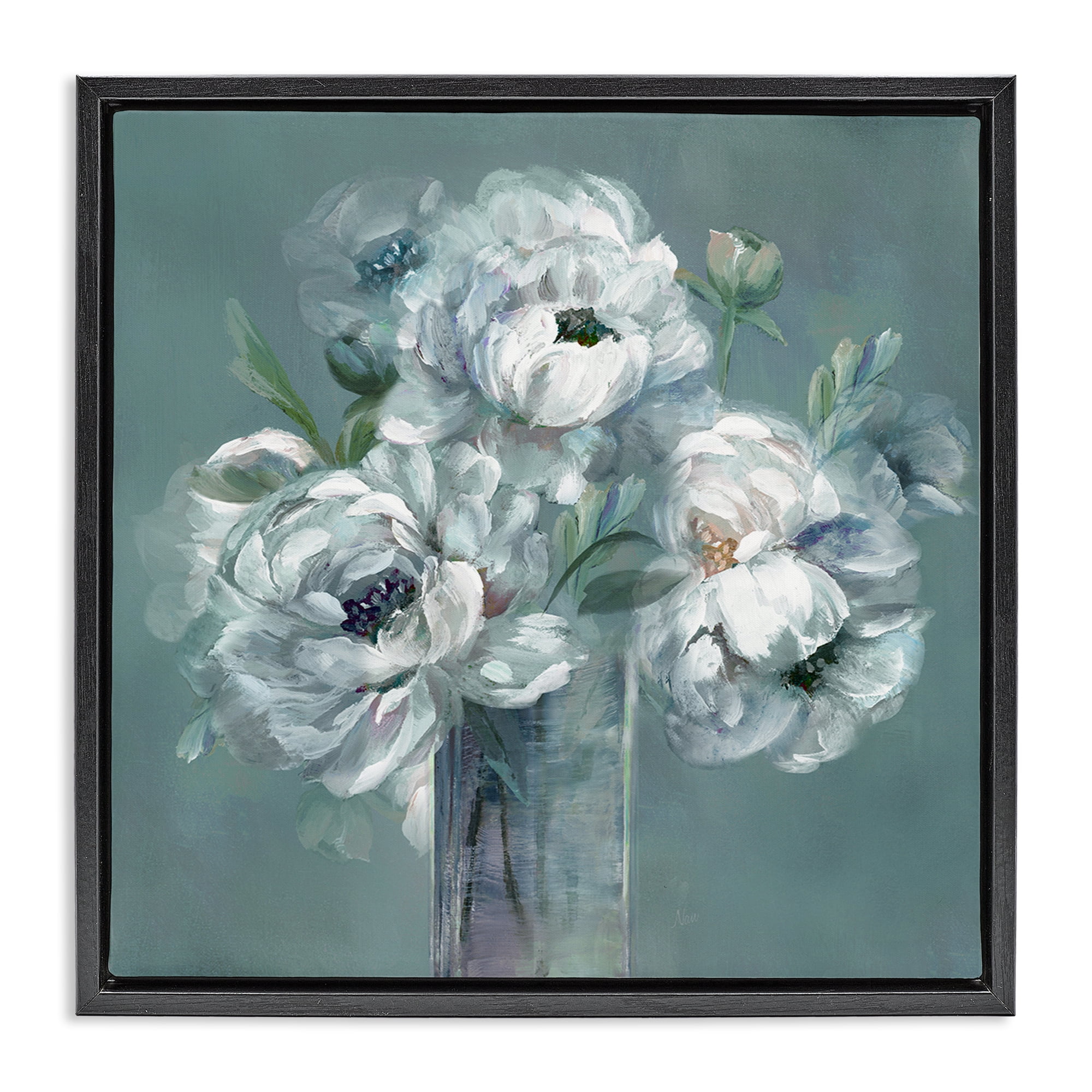 Stupell Industries White Peony Impression in Vase Black Framed Floater Canvas Wall Art, design by Nan