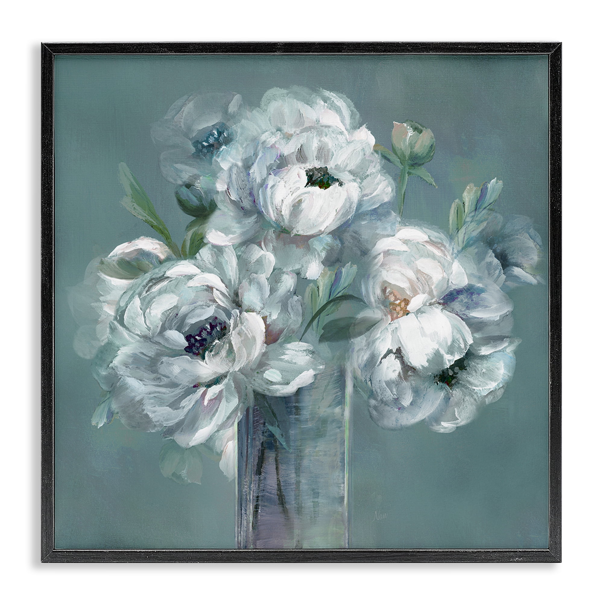 Stupell Industries White Peony Impression in Vase Black Framed Giclee Art, design by Nan