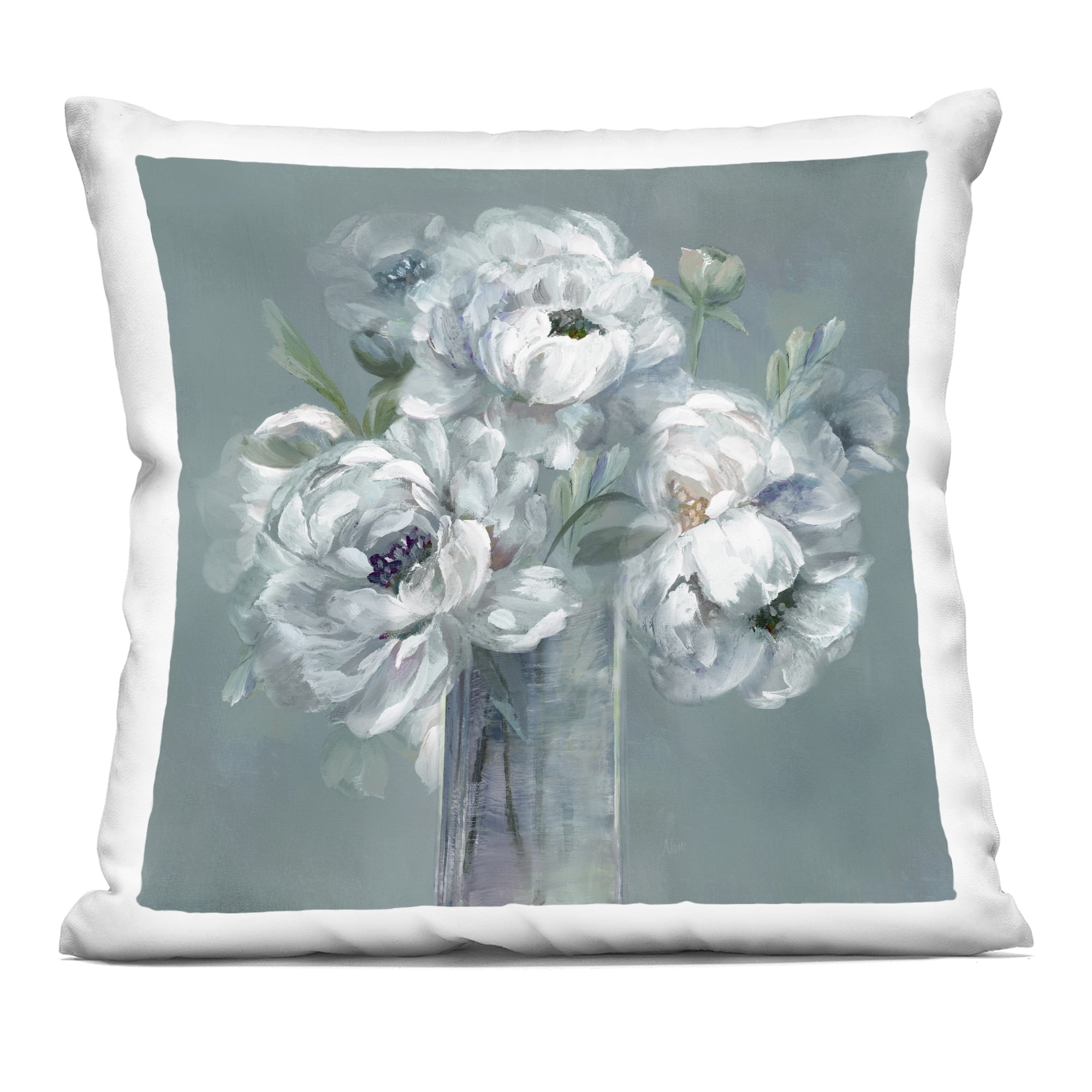 Stupell Industries White Peony Impression in Vase Decorative Printed Throw Pillow, design by Nan, 18 x 7 x 18