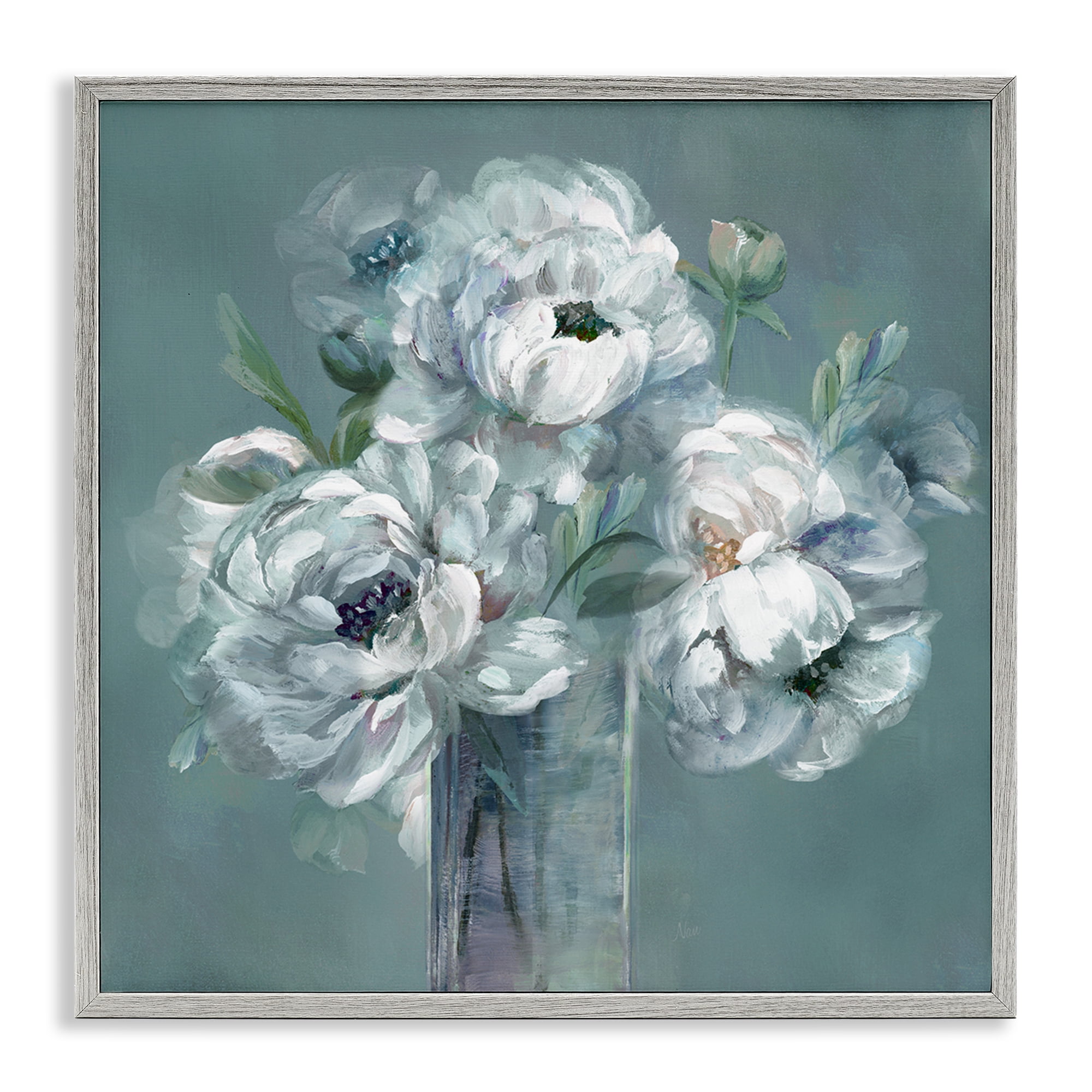 Stupell Industries White Peony Impression in Vase Gray Framed Giclee Art, design by Nan