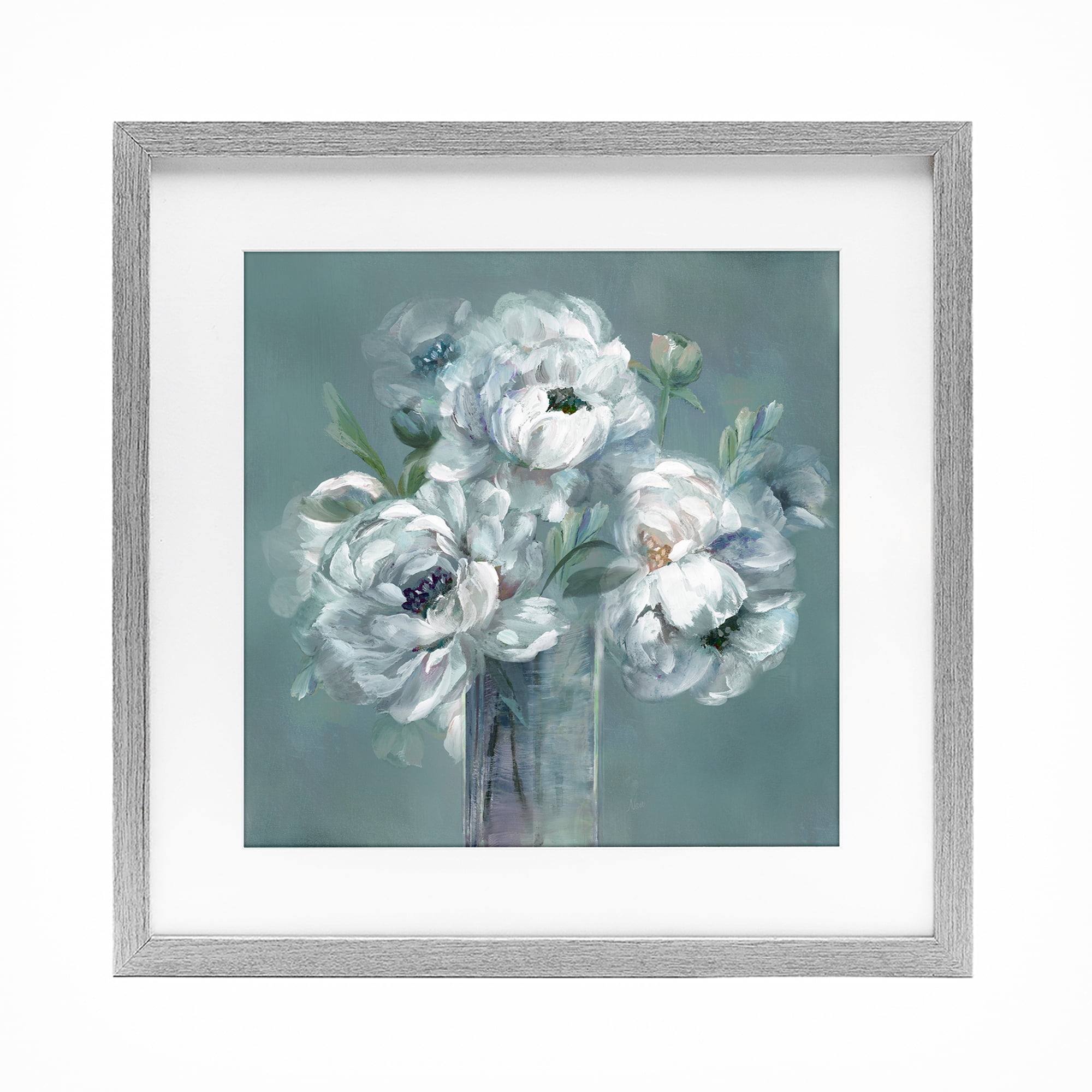 Stupell Industries White Peony Impression in Vase Gray Framed Print Under Glass, design by Nan