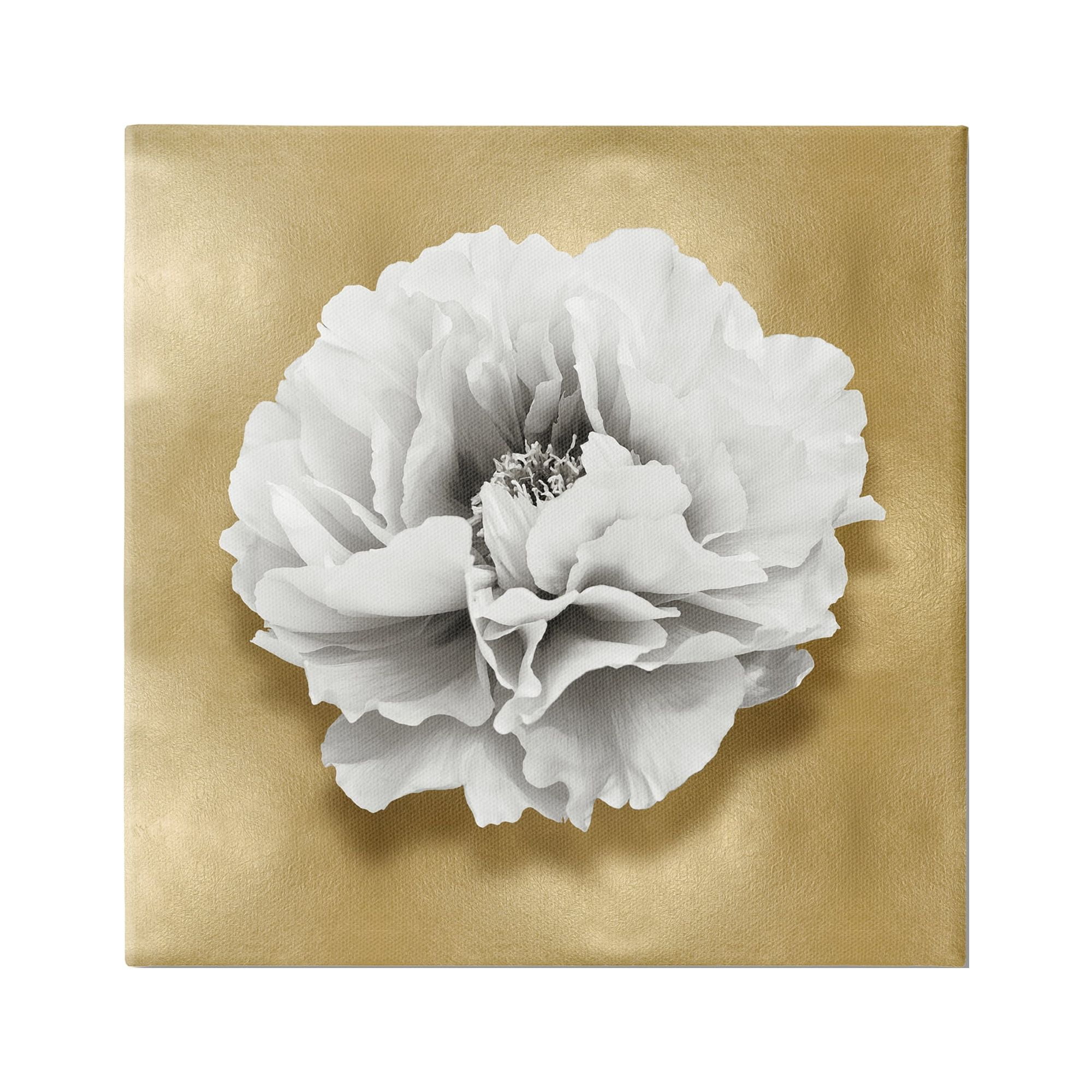 Stupell Industries White Peony on Gold Botanical & Floral Painting Gallery Wrapped Canvas Art Print Wall Art, 17 x 17