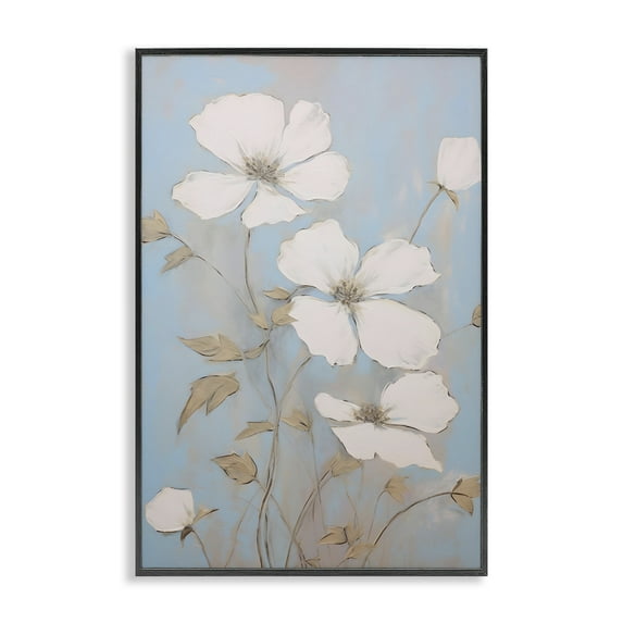 Stupell Industries White Petal Flowers Botanical & Floral Painting Black Framed Art Print Wall Art, 16 x 24