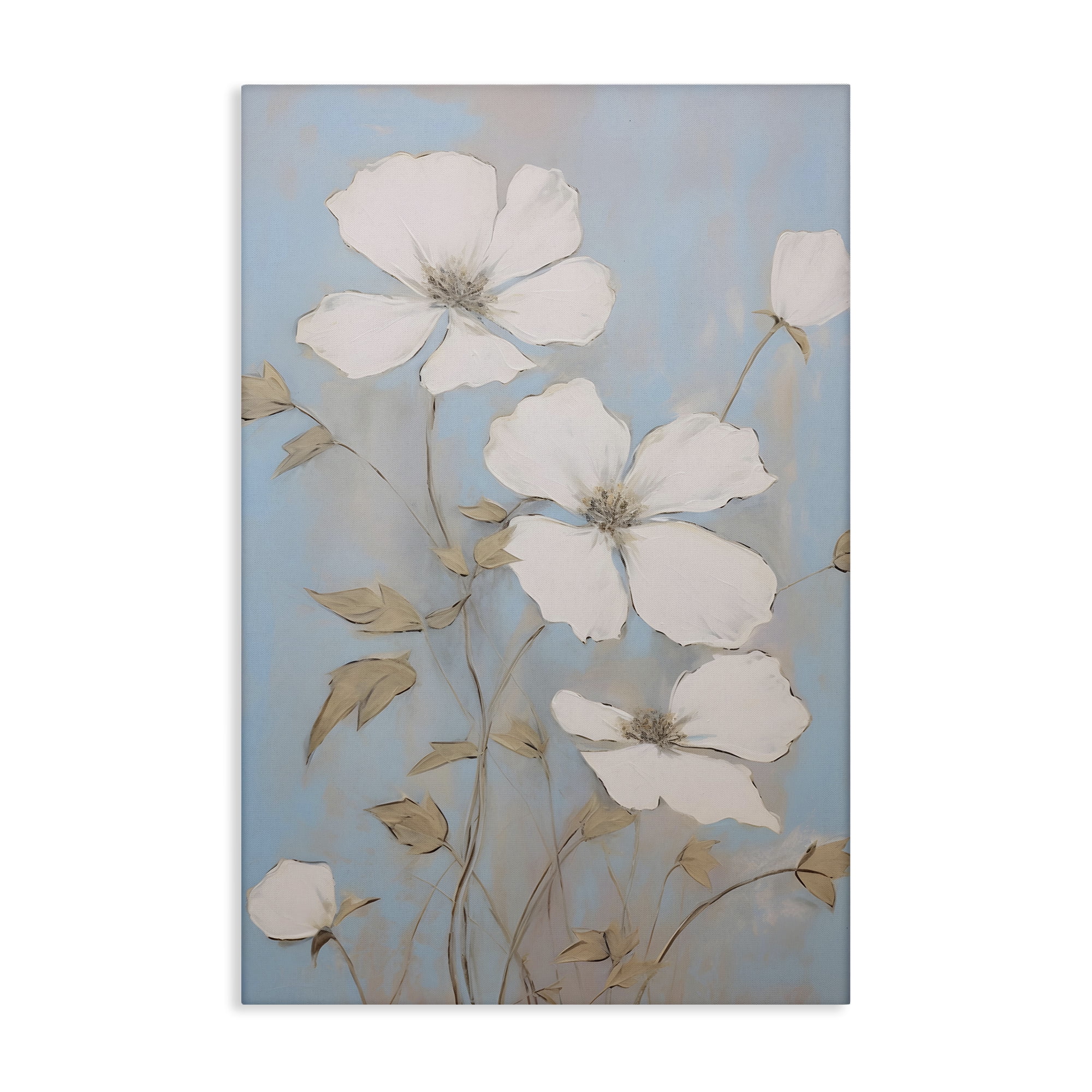 Stupell Industries White Petal Flowers Botanical & Floral Painting Gallery Wrapped Canvas Art Print Wall Art, 24 x 36