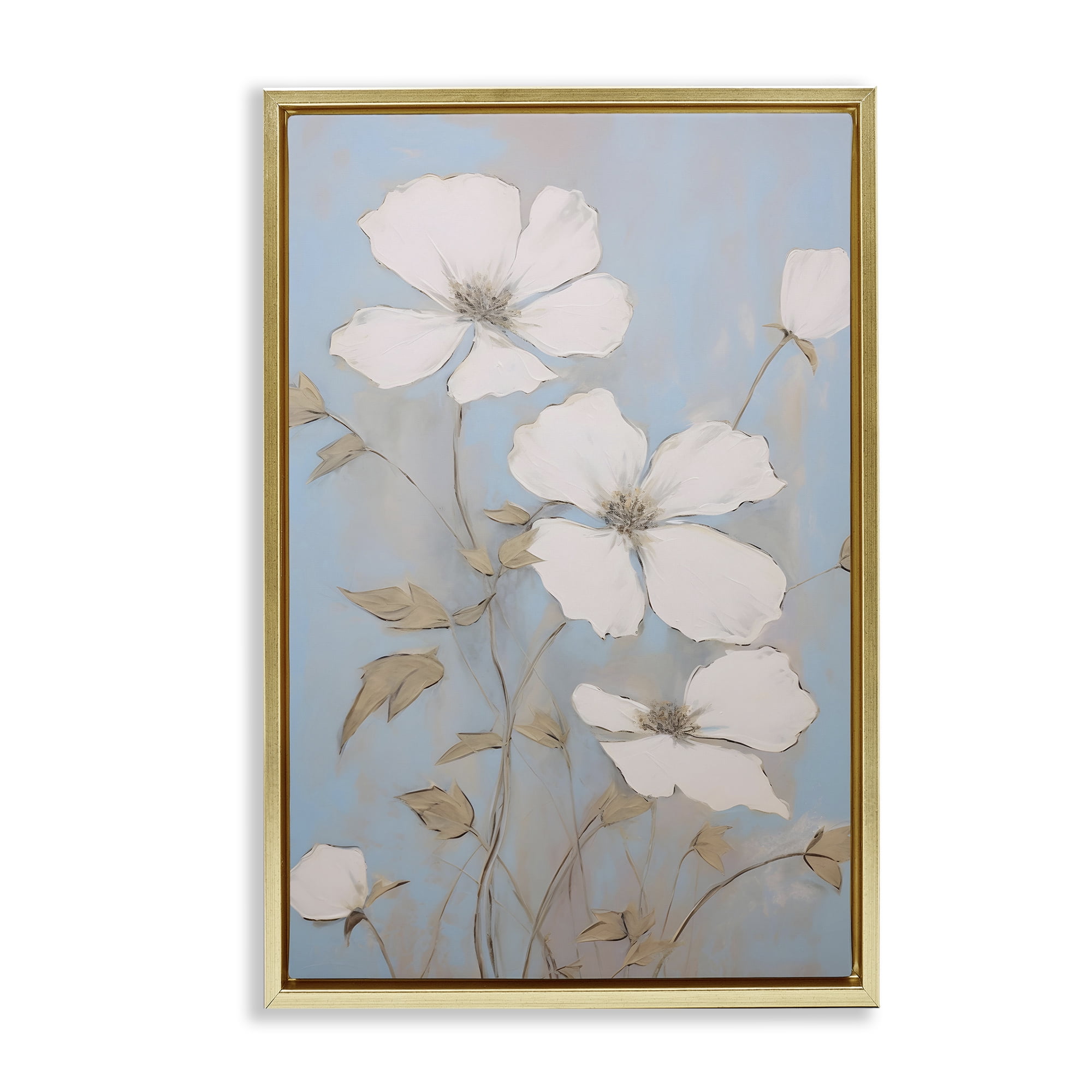 Stupell Industries White Petal Flowers Botanical & Floral Painting Gold Floater Framed Art Print Wall Art, 17 x 25
