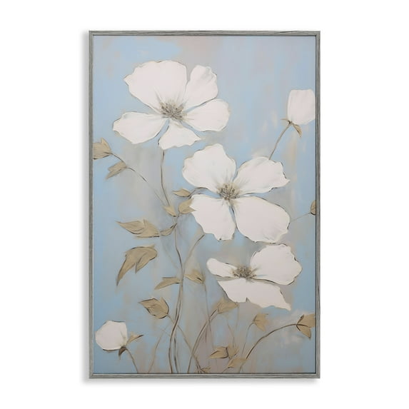 Stupell Industries White Petal Flowers Botanical & Floral Painting Gray Framed Art Print Wall Art, 12 x 18
