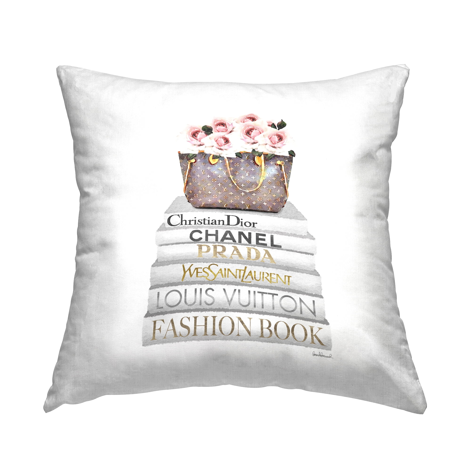 Stupell Industries White & Pink Chic Floral Books Square Decorative Printed Throw Pillow, 18 x 18,