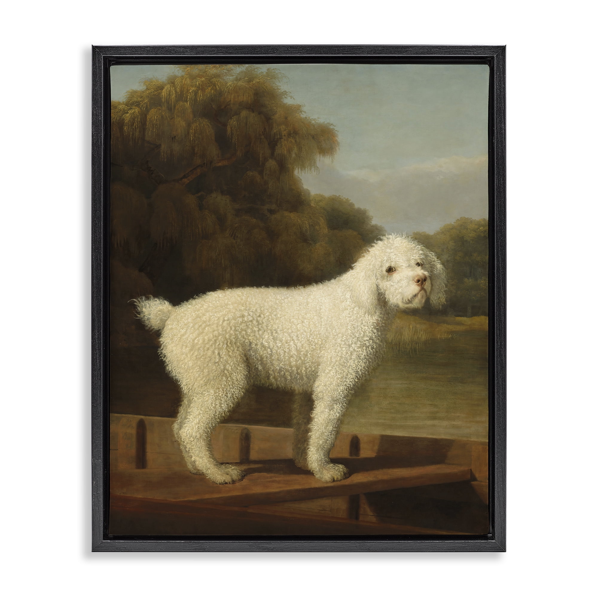 Stupell Industries White Poodle in a Punt Black Framed Floater Canvas Wall Art, design by Tina LeCour