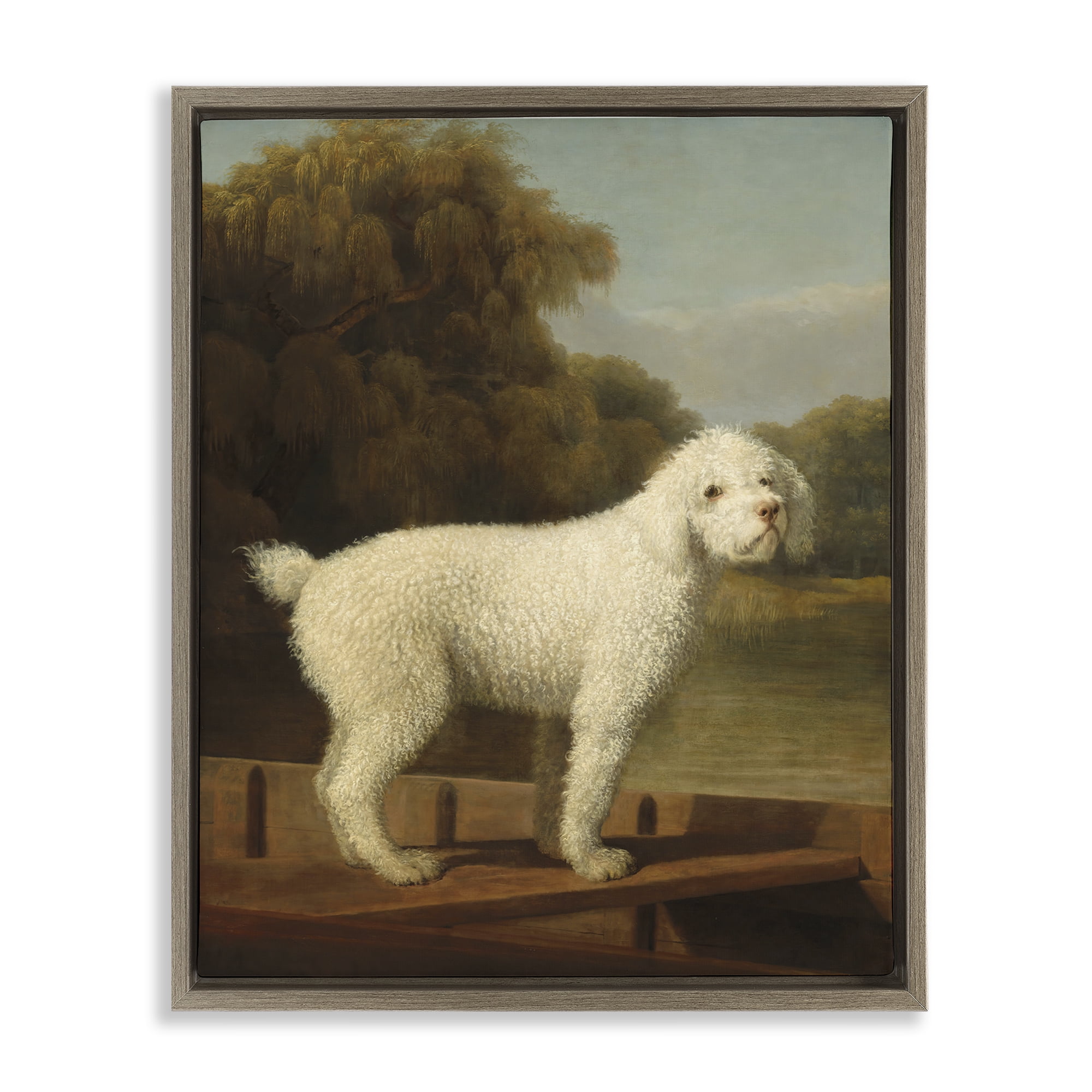 Stupell Industries White Poodle in a Punt Brown Framed Floater Canvas Wall Art, design by Tina LeCour
