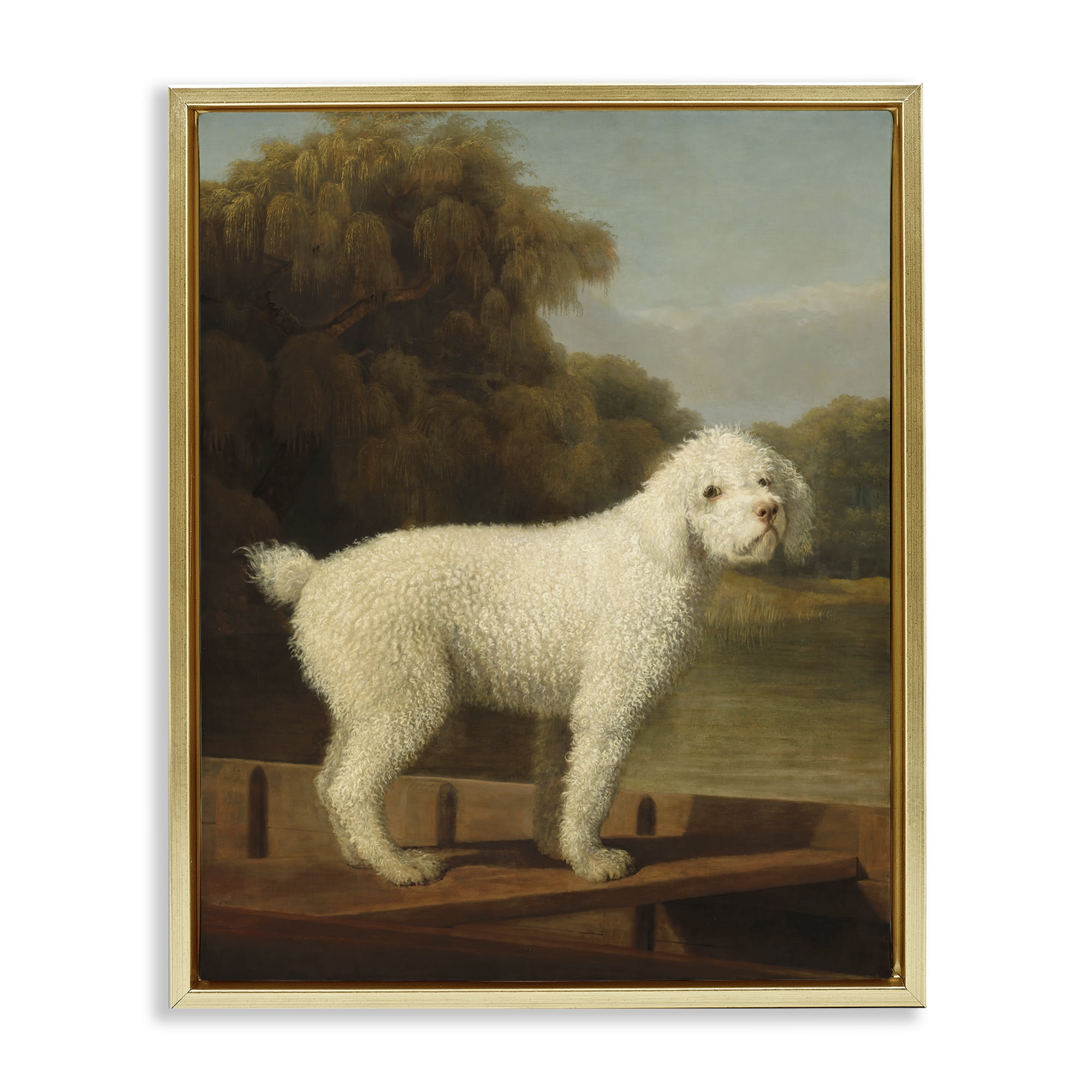 Stupell Industries White Poodle in a Punt Gold Framed Floater Canvas Wall Art, design by Tina LeCour