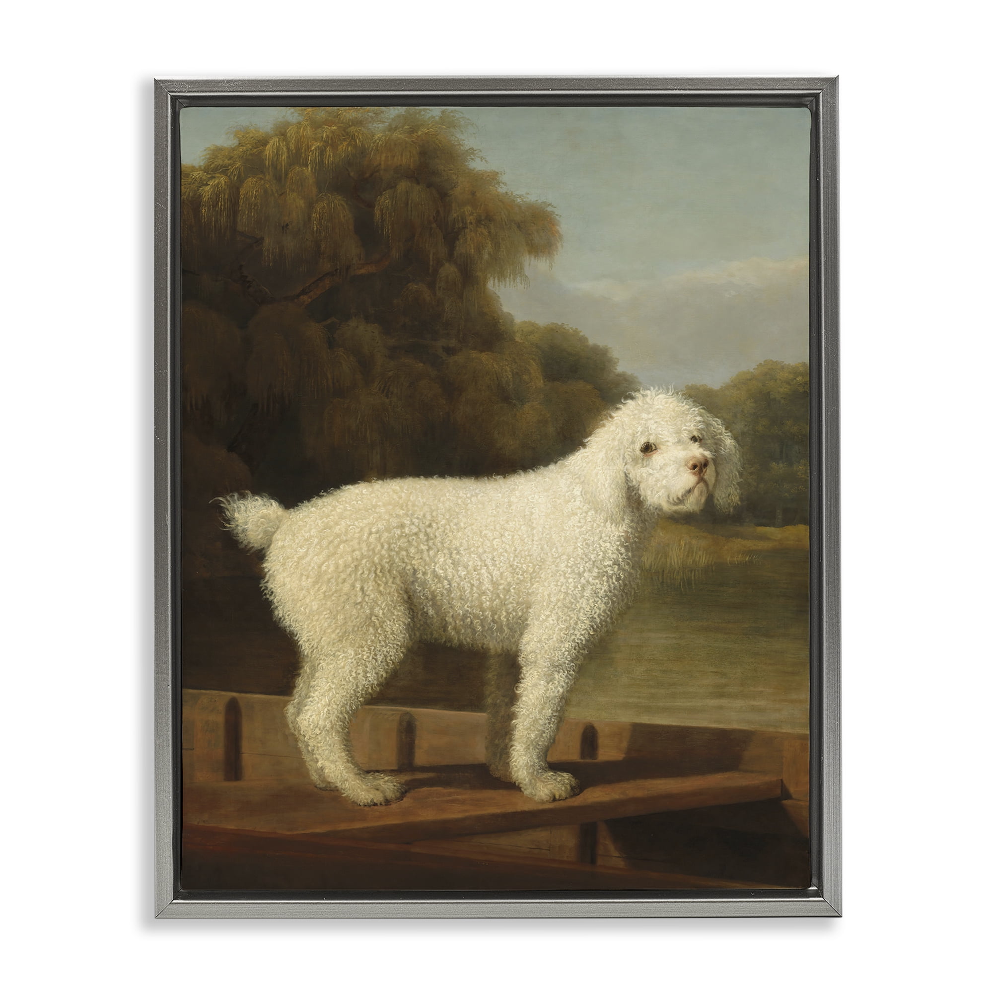 Stupell Industries White Poodle in a Punt Gray Framed Floater Canvas Wall Art, design by Tina LeCour
