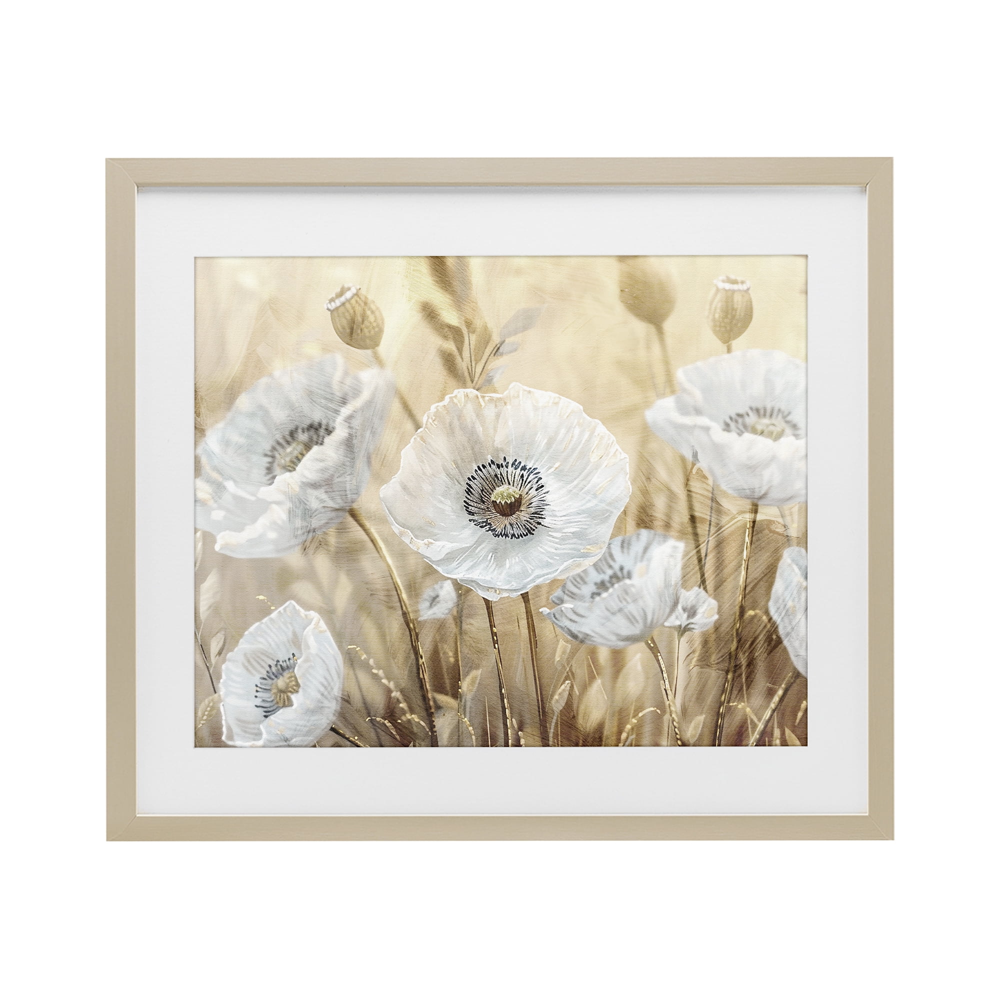 Stupell Industries White Poppies Beige Field Birch Framed Print Under Glass, design by Kim Allen
