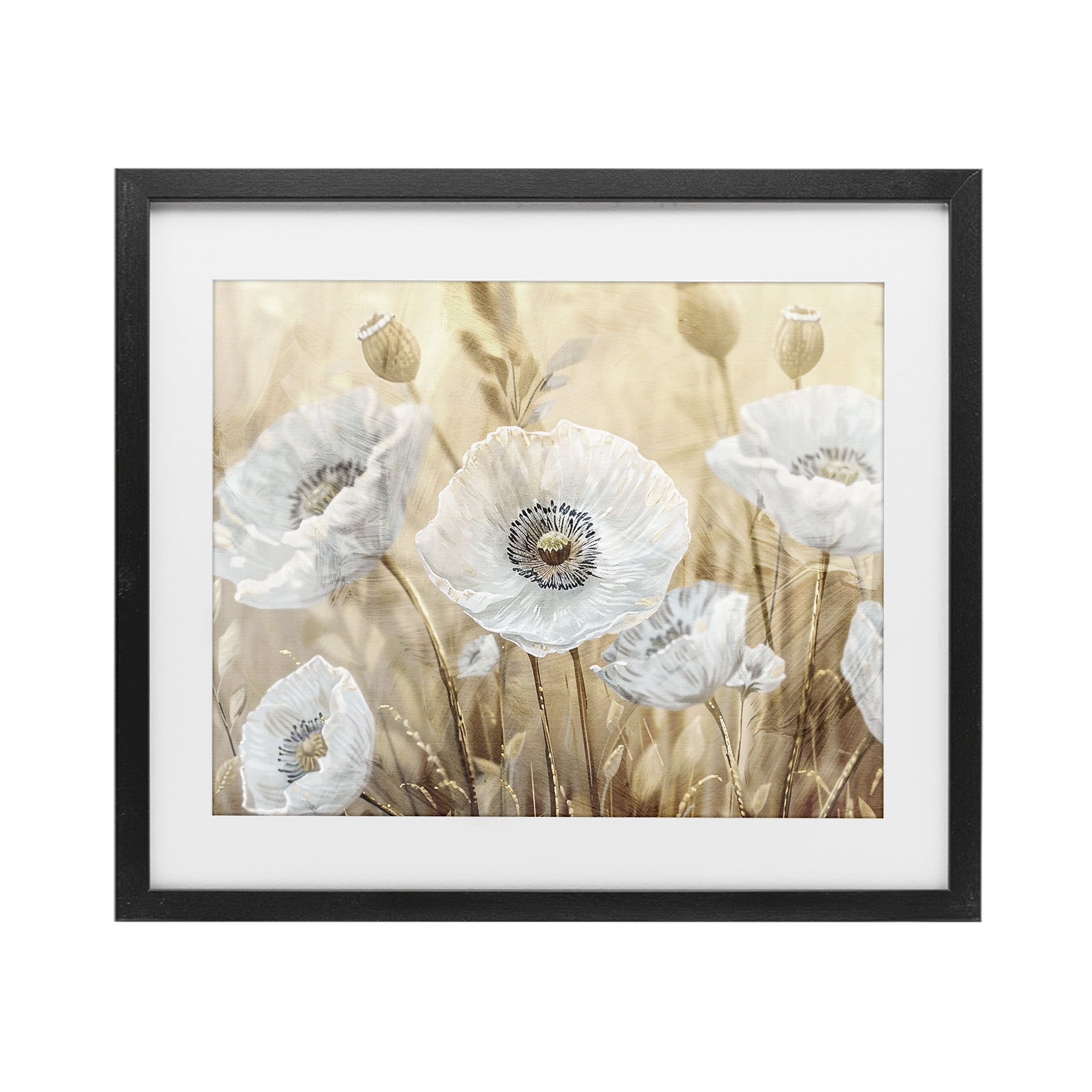 Stupell Industries White Poppies Beige Field Black Framed Print Under Glass, design by Kim Allen