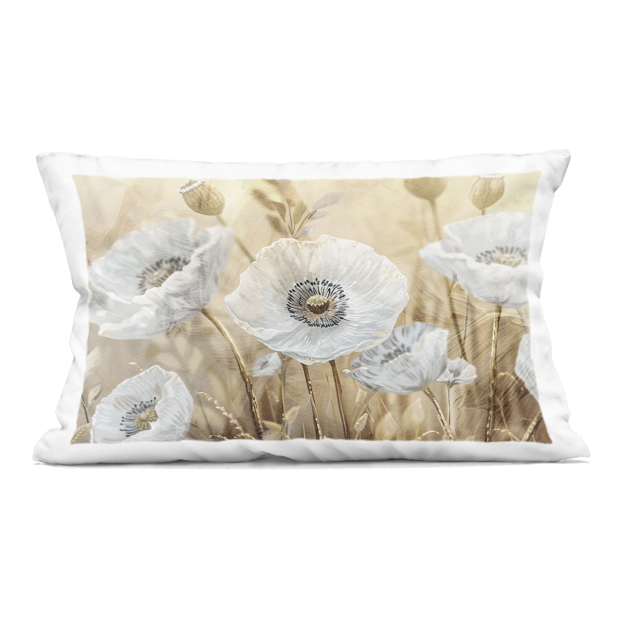 Stupell Industries White Poppies Beige Field Decorative Printed Throw Pillow, design by Kim Allen, 14 x 7 x 20