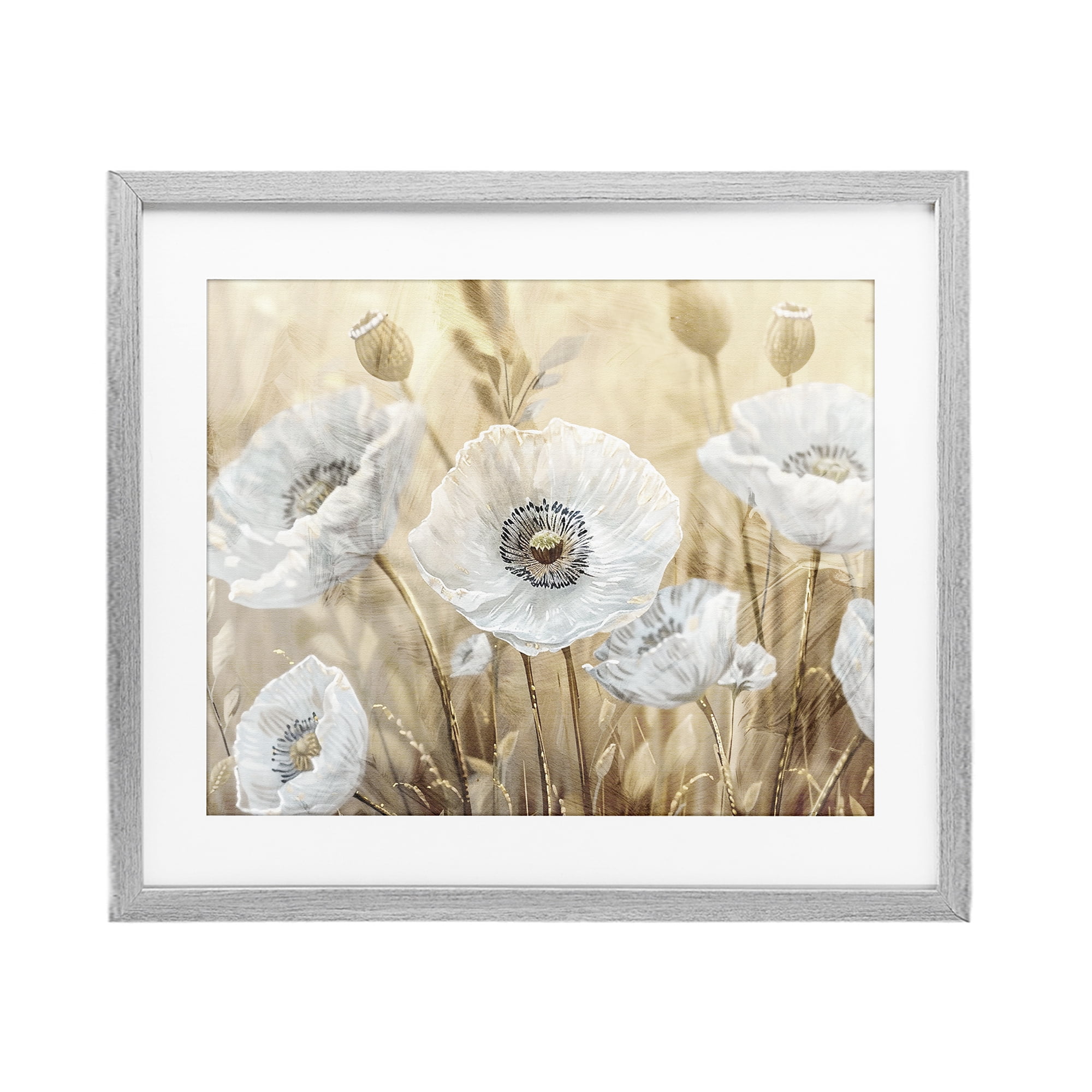 Stupell Industries White Poppies Beige Field Gray Framed Print Under Glass, design by Kim Allen