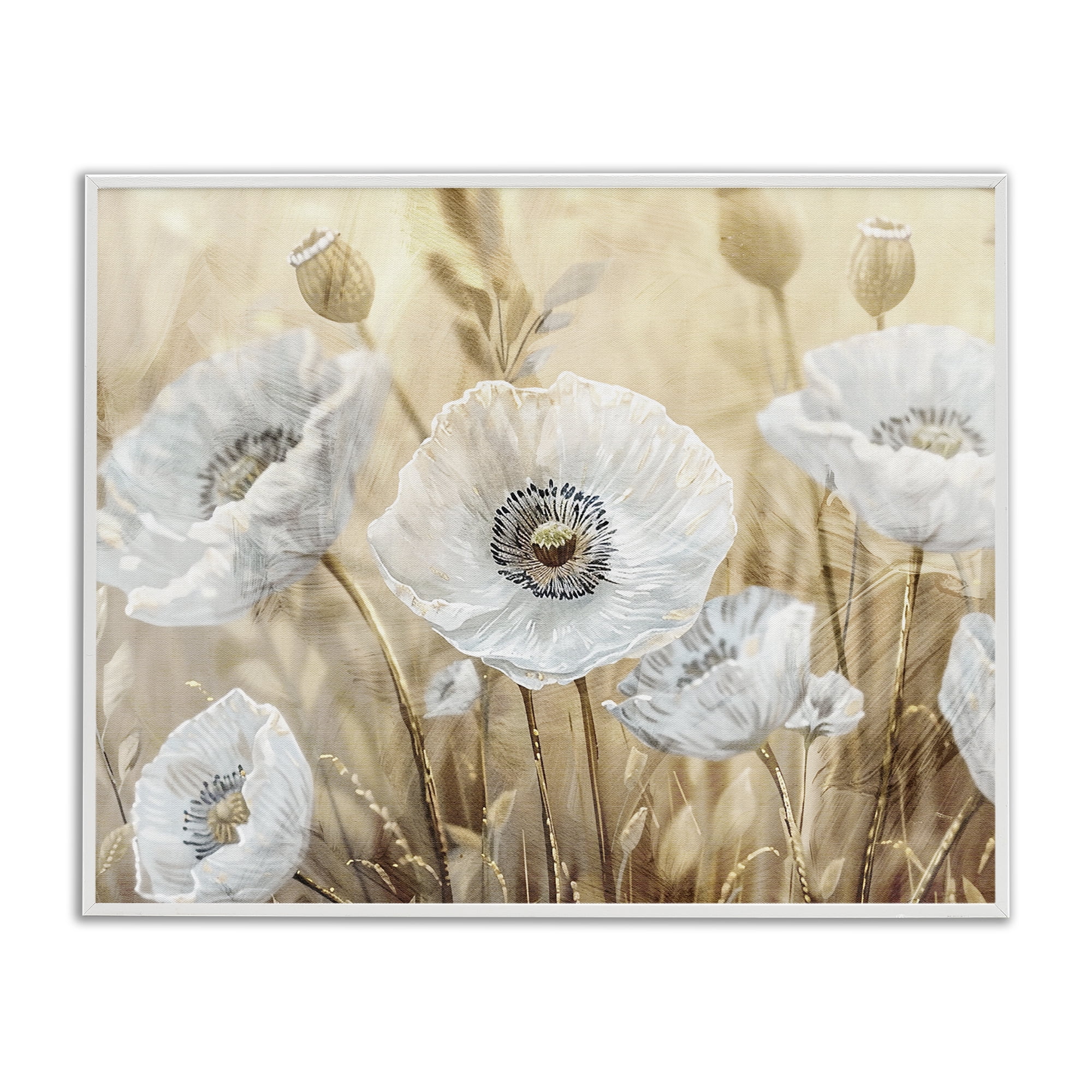 Stupell Industries White Poppies Beige Field White Framed Giclee Art, design by Kim Allen