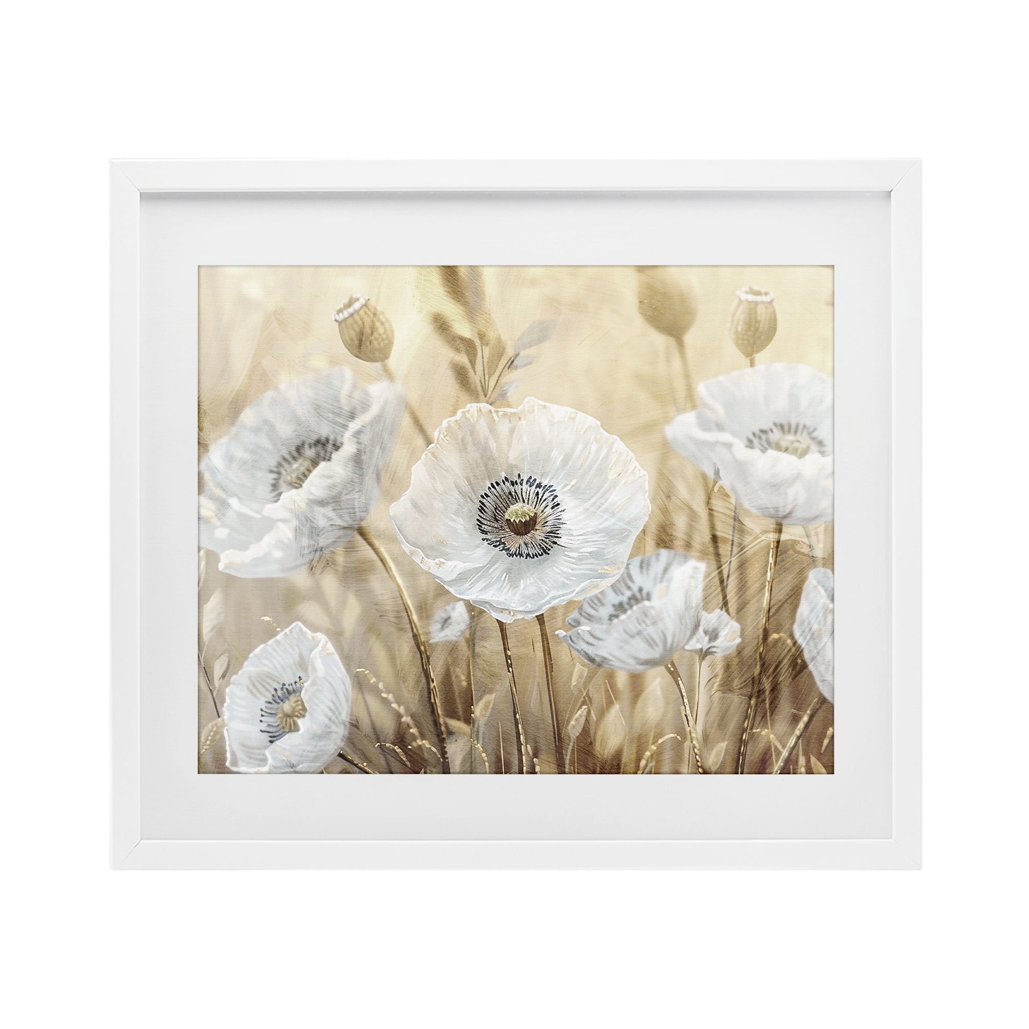 Stupell Industries White Poppies Beige Field White Framed Print Under Glass, design by Kim Allen