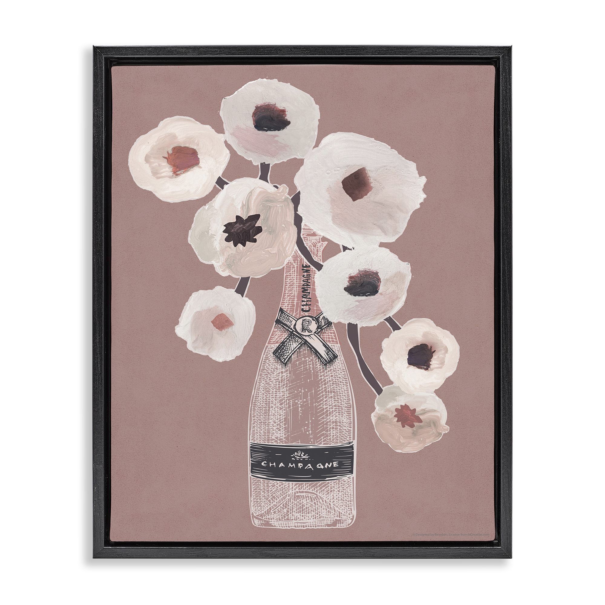 Stupell Industries White Poppies Champagne Plants & Flowers Painting Black Floater Framed Canvas Art Print Wall Art, 17 x 21