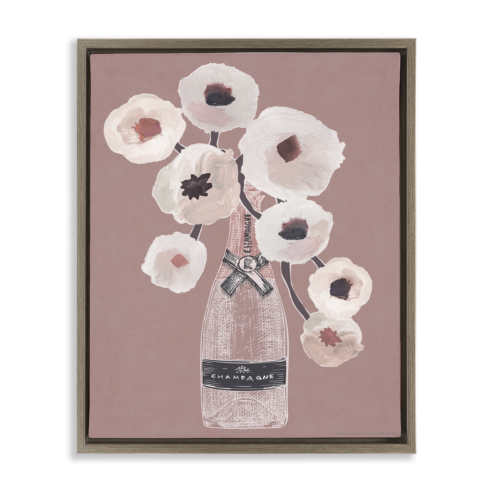 Stupell Industries White Poppies Champagne Plants & Flowers Painting Brown Floater Framed Canvas Art Print Wall Art, 25 x 31