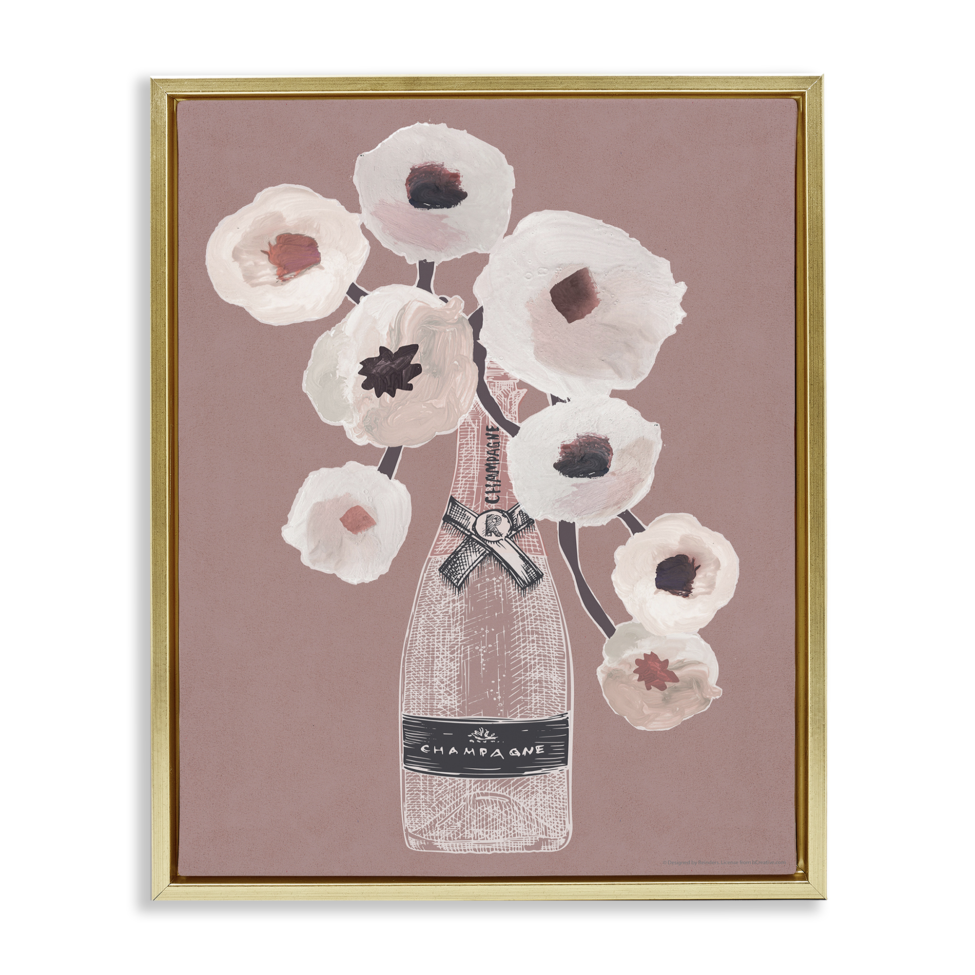 Stupell Industries White Poppies Champagne Plants & Flowers Painting Gold Floater Framed Canvas Art Print Wall Art, 25 x 31