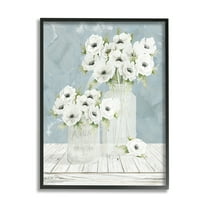 Stupell Industries White Poppies Flower Bouquets Country Jars Soft Blue, 24 x 30, Design by Cindy Jacobs