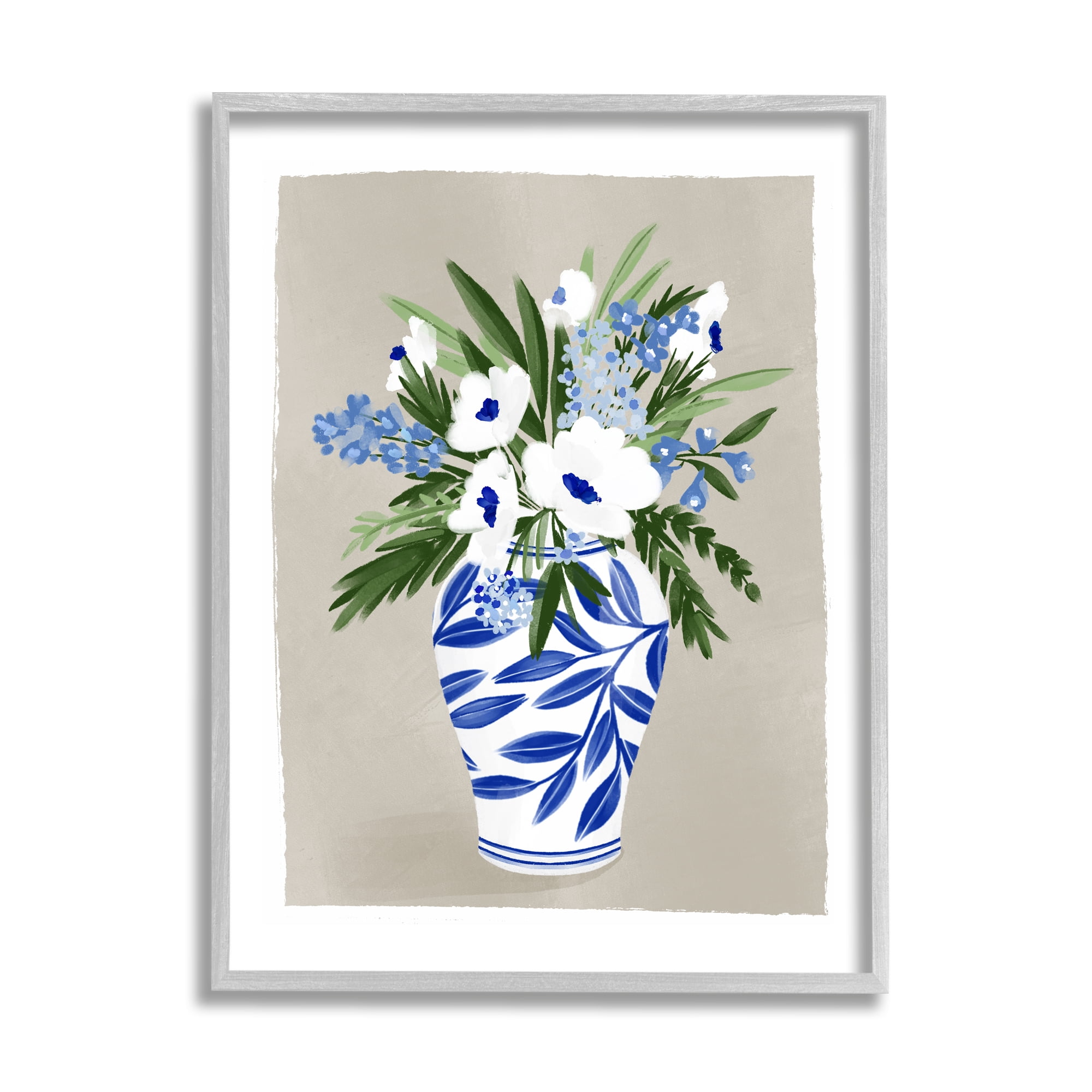 Stupell Industries White Poppies Flower Leaves Traditional Chinoiserie Pattern Vase,11 x 14, Design by Doodles.Ink.