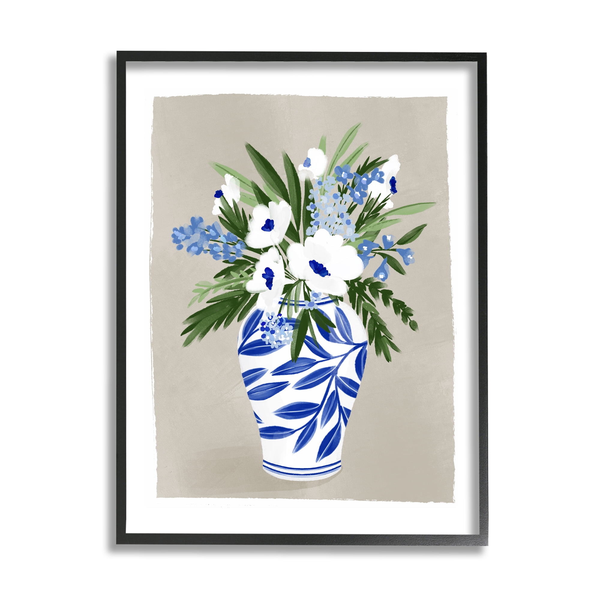 Stupell Industries White Poppies Flower Leaves Traditional Chinoiserie Pattern Vase,24 x 30, Design by Doodles.Ink.