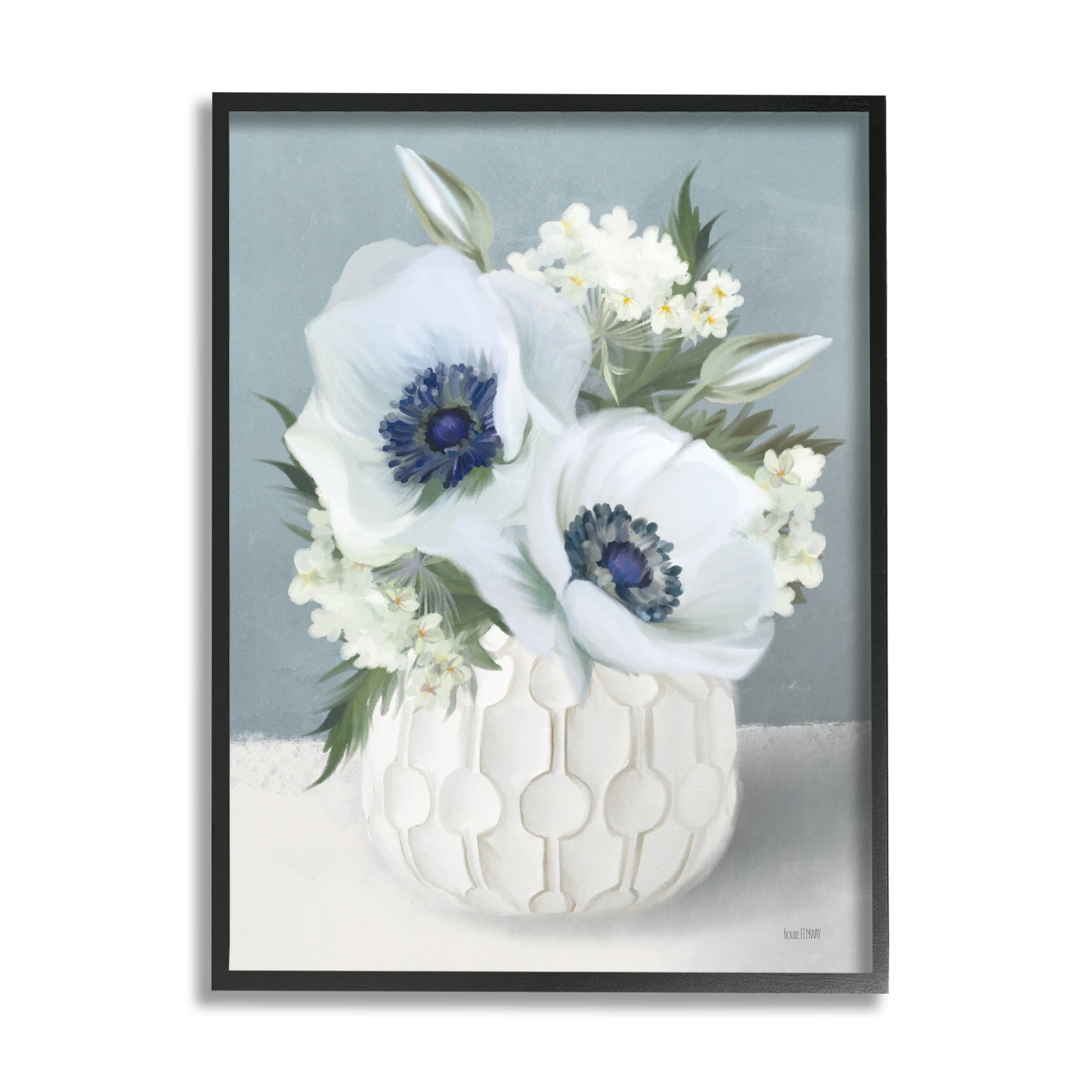 Stupell Industries White Poppies Small Orchids Flower Geometric Vase,11 x 14, Design by House Fenway