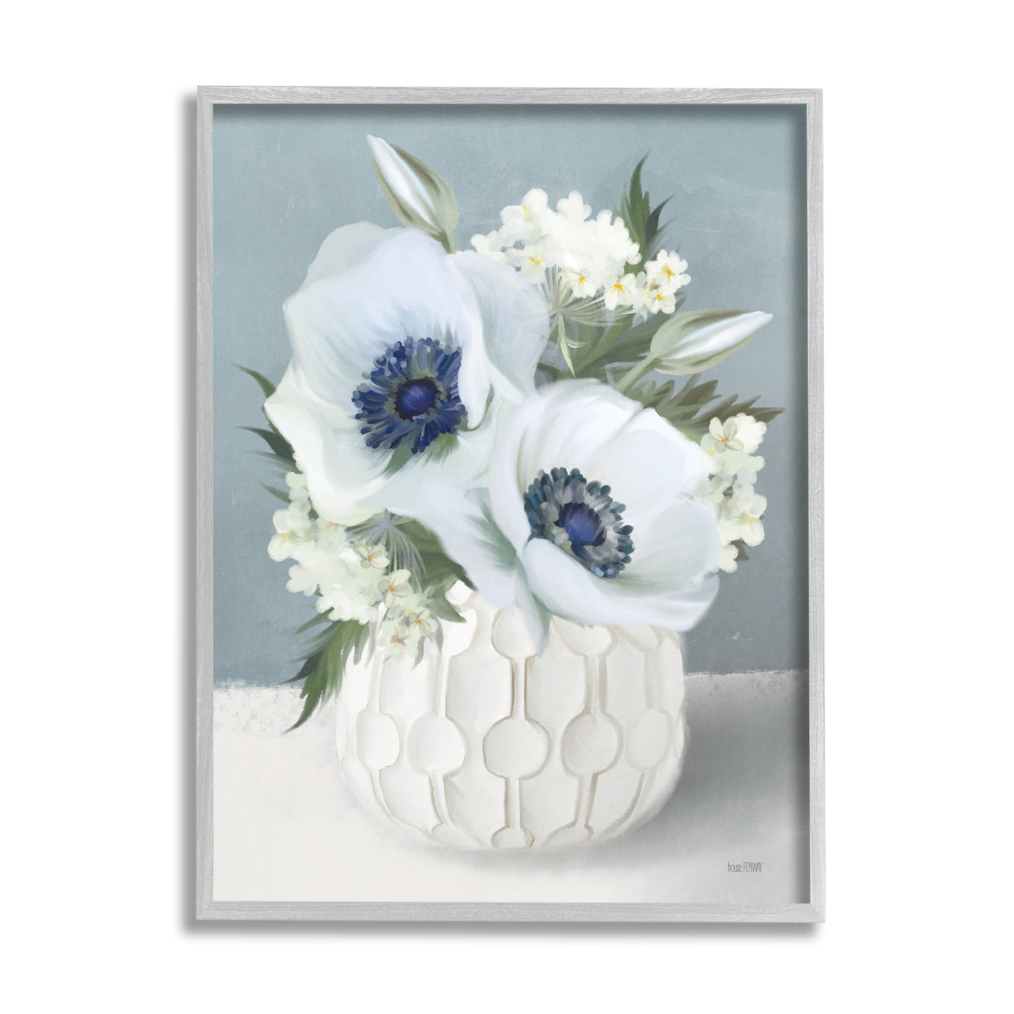 Stupell Industries White Poppies Small Orchids Flower Geometric Vase,24 x 30, Design by House Fenway