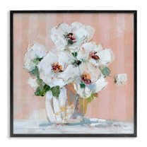 Stupell Industries White Poppies on Pink Botanical & Floral Painting Black Framed Art Print Wall Art, 12 x 12