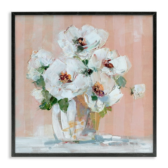 Stupell Industries White Poppies on Pink Botanical & Floral Painting Black Framed Art Print Wall Art, 12 x 12