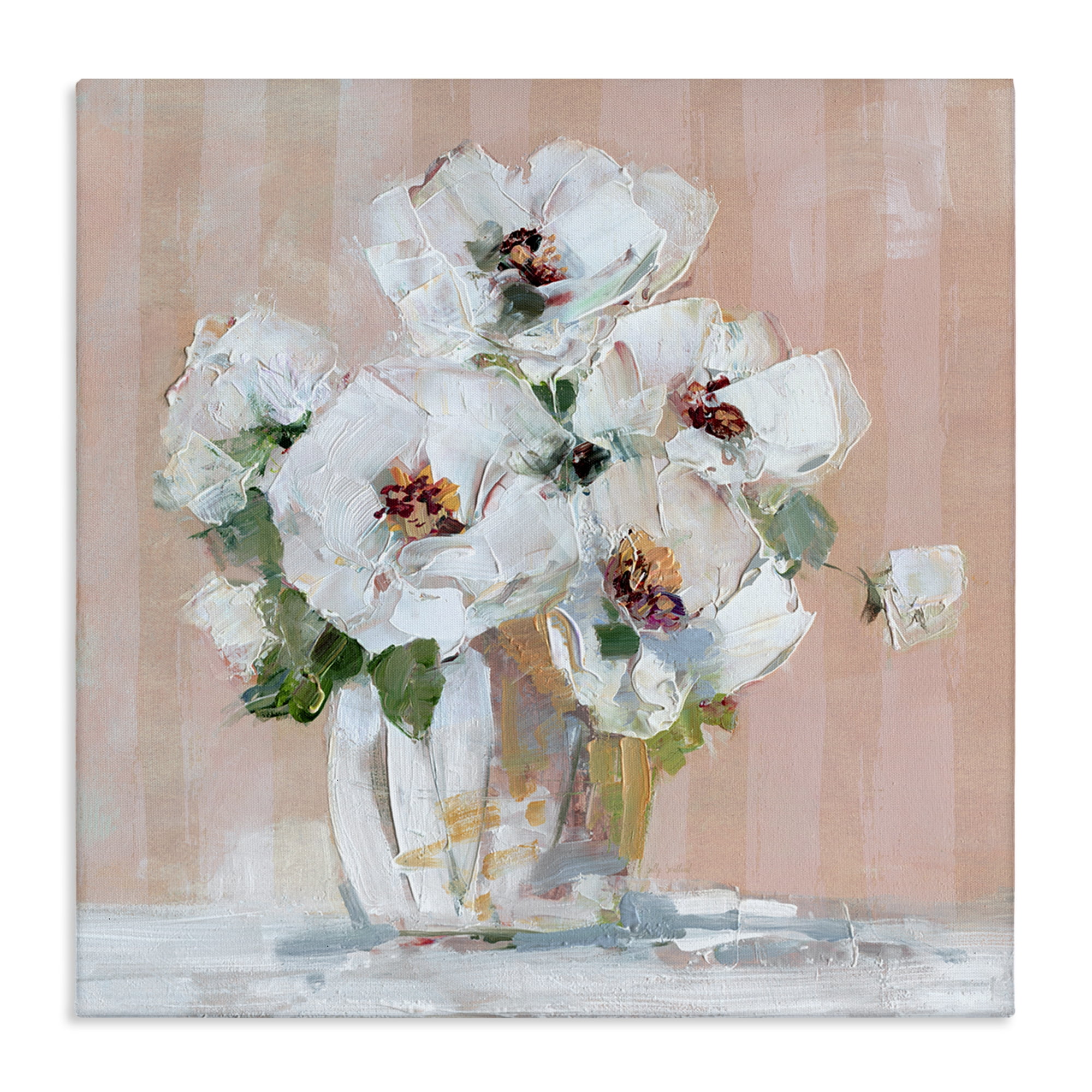 Stupell Industries White Poppies on Pink Botanical & Floral Painting Gallery Wrapped Canvas Art Print Wall Art, 30 x 30