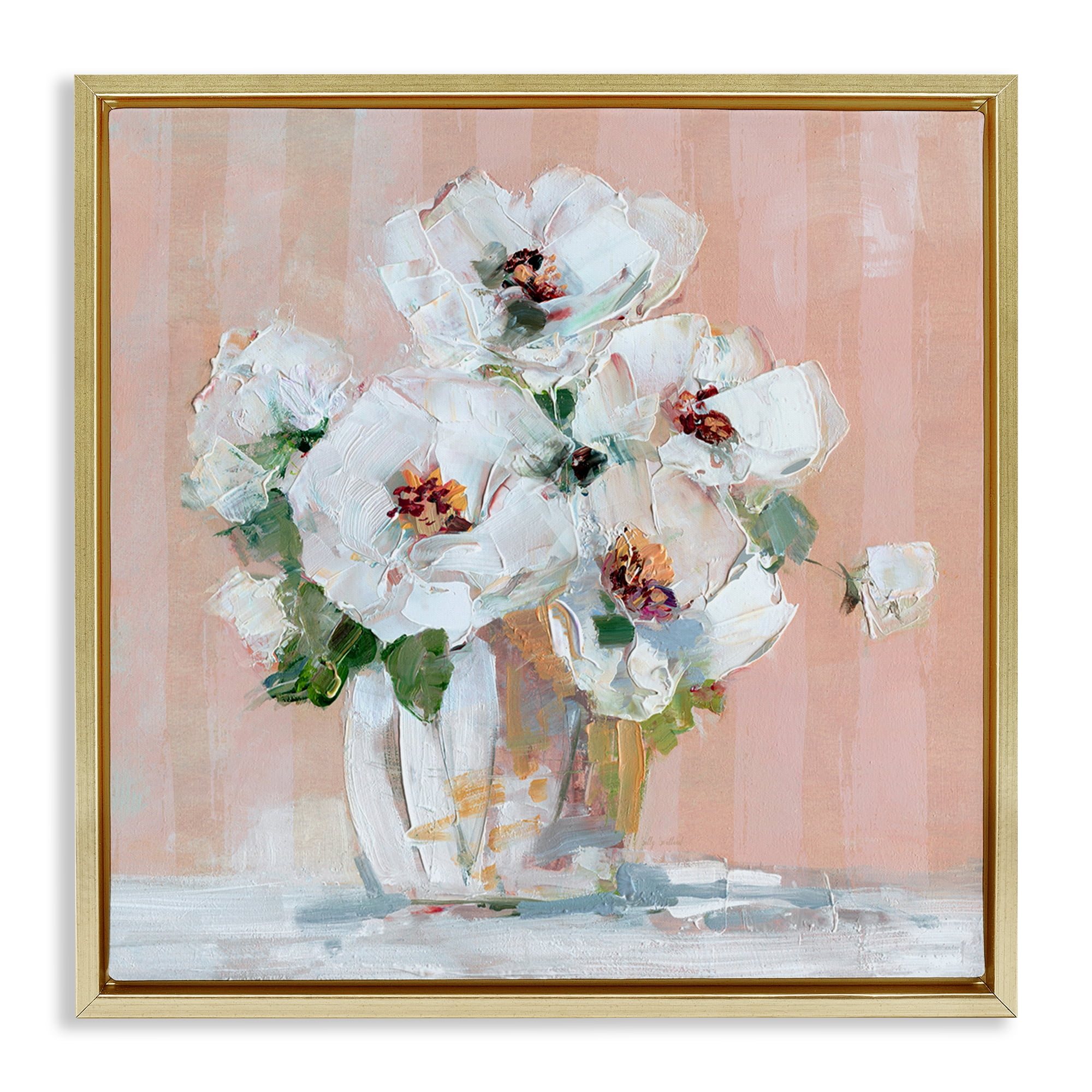 Stupell Industries White Poppies on Pink Botanical & Floral Painting Gold Floater Framed Art Print Wall Art, 25 x 25