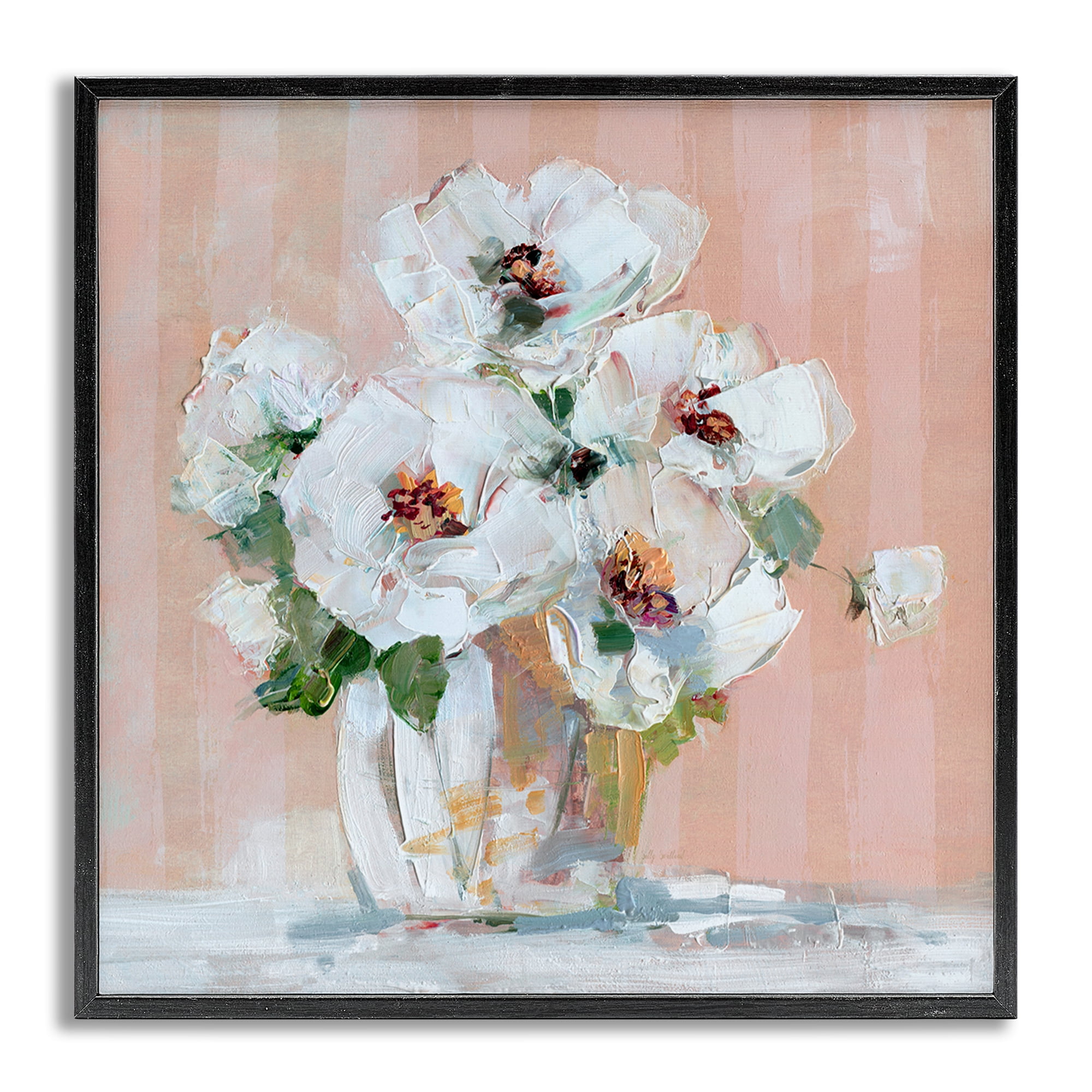 Stupell Industries White Poppies on Pink Botanical & Floral Painting Gray Framed Art Print Wall Art, 17 x 17