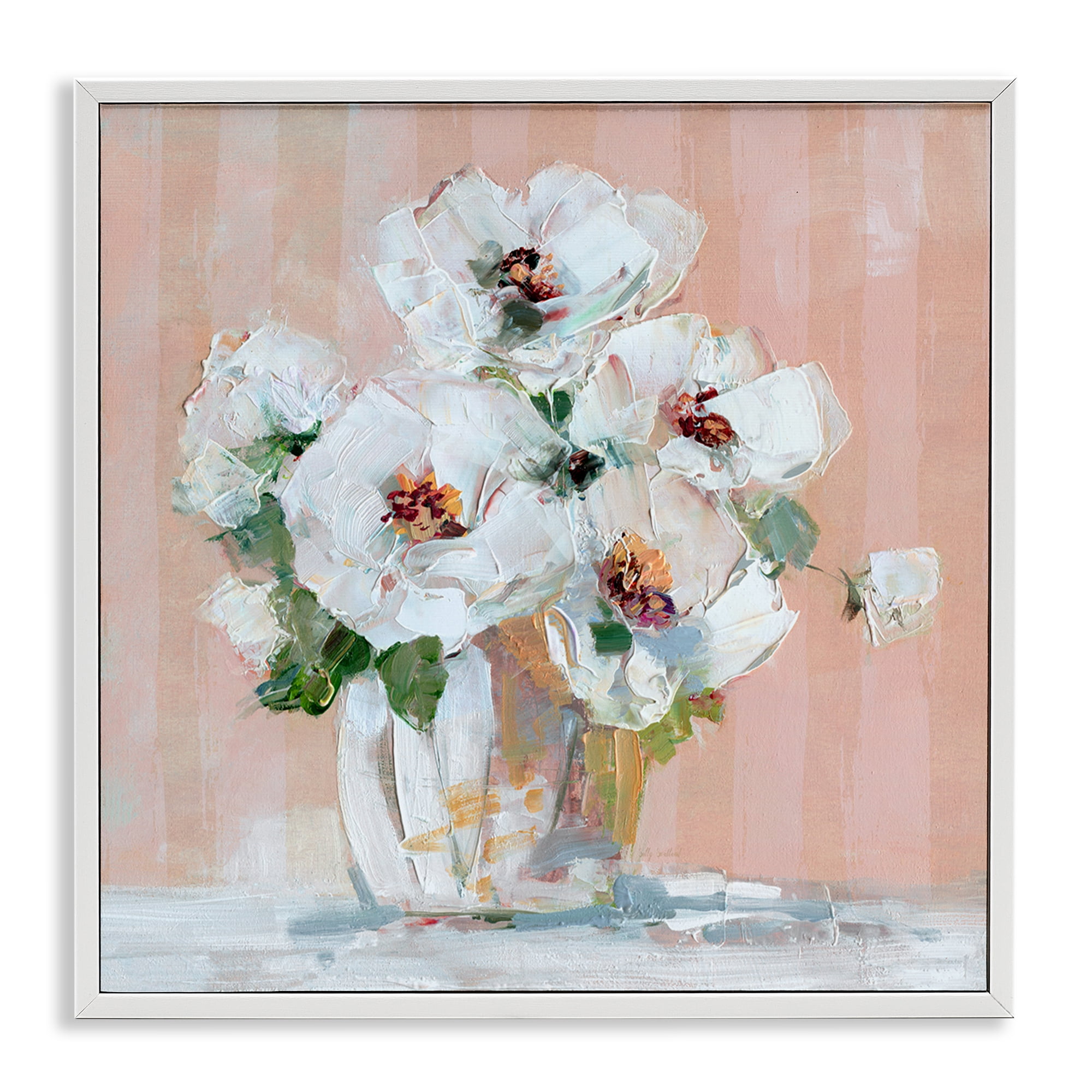 Stupell Industries White Poppies on Pink Botanical & Floral Painting White Framed Art Print Wall Art, 17 x 17
