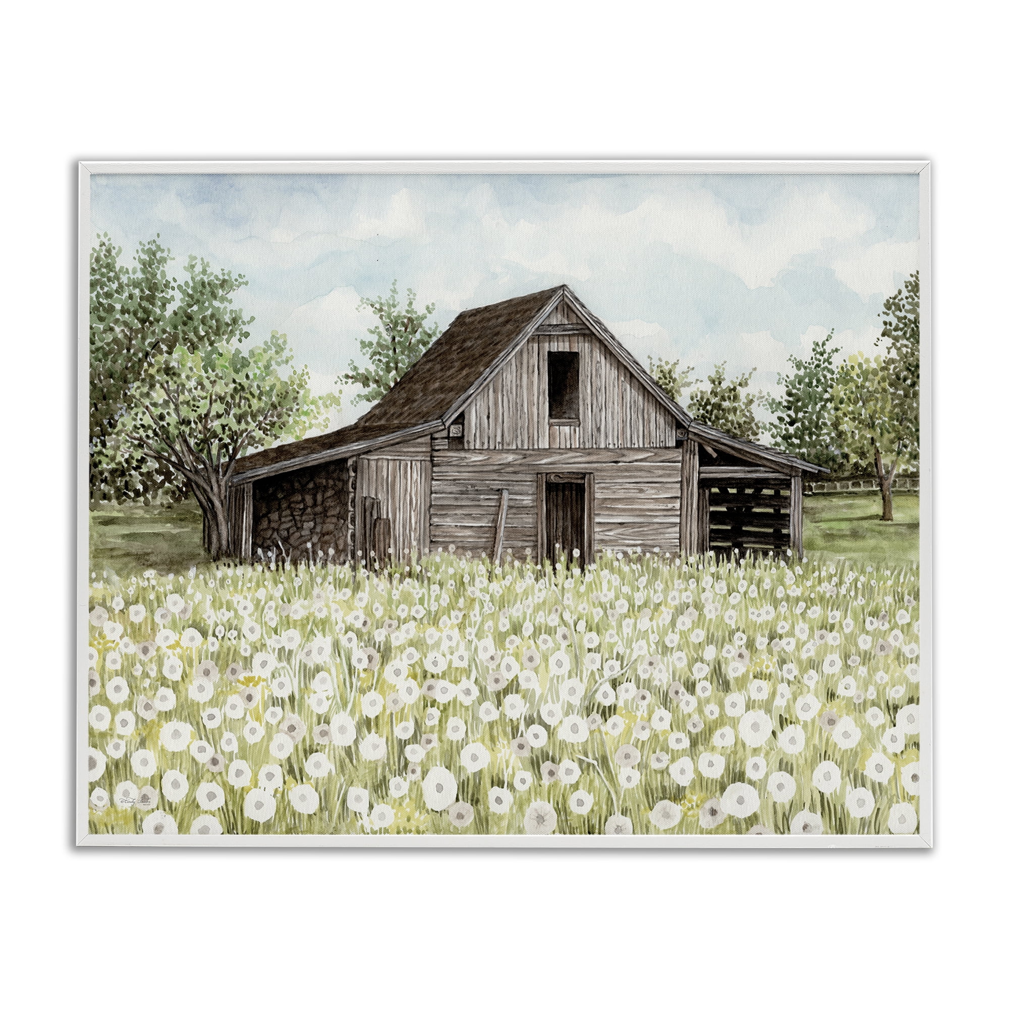 Stupell Industries White Poppy Farm Meadow Landscape & Nature Painting White Framed Art Print Wall Art, 20 x 16