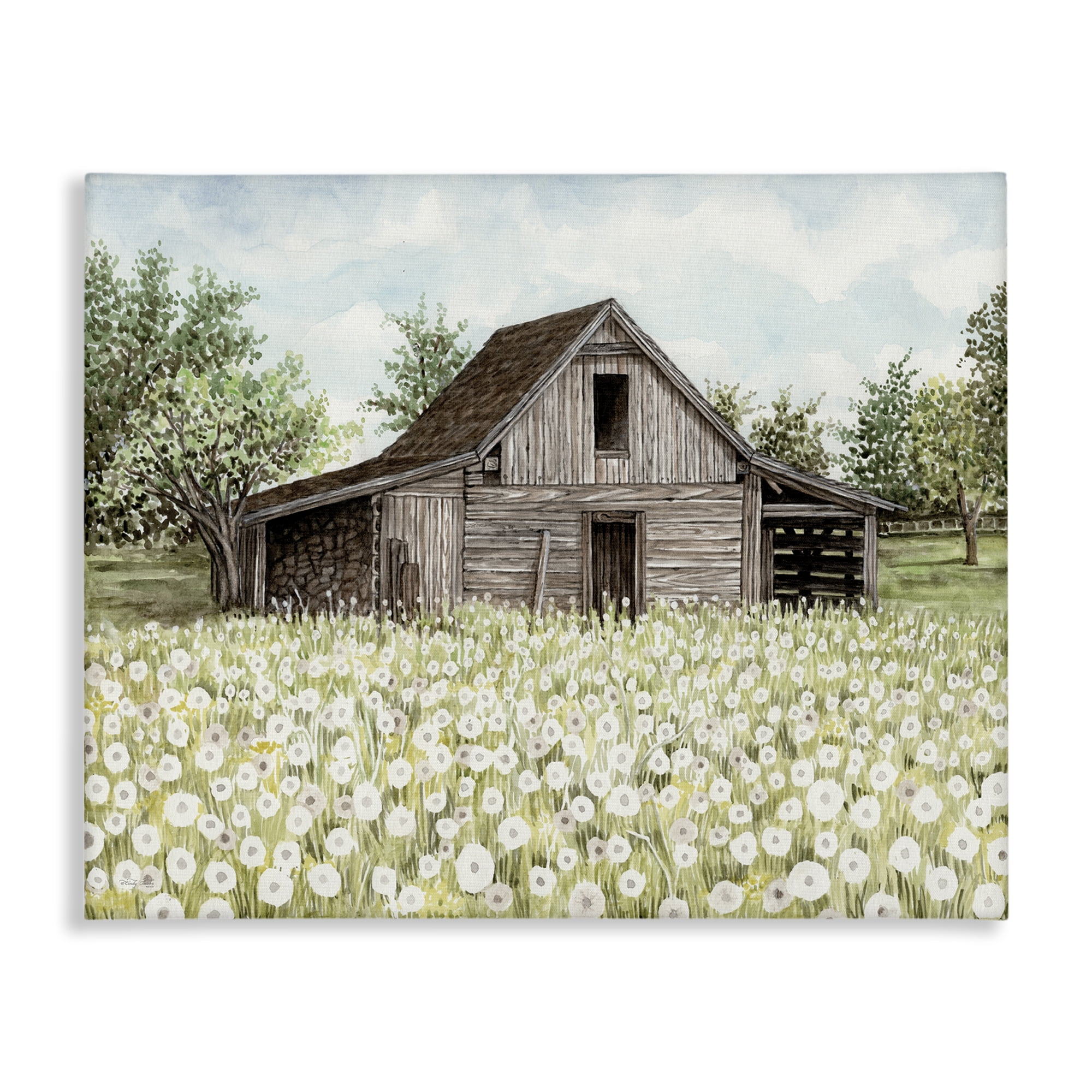 Stupell Industries White Poppy Farm Meadow Landscape & Nature Painting Wrapped Canvas Art Print Wall Art, 20 x 16