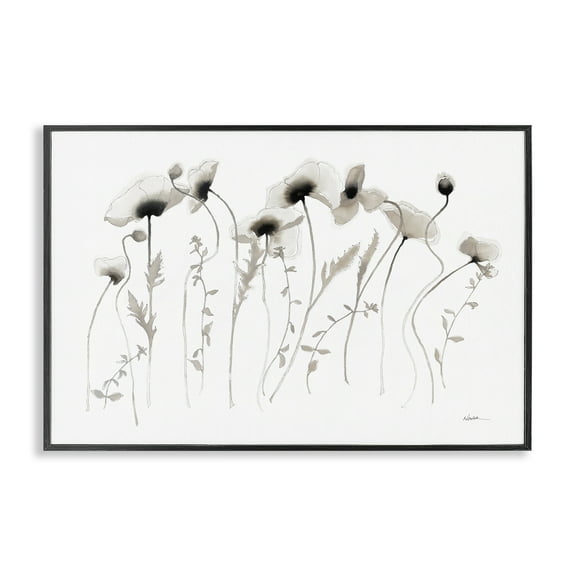Stupell Industries White Poppy Sprigs Botanical & Floral Painting Black Framed Art Print Wall Art, 18 x 12